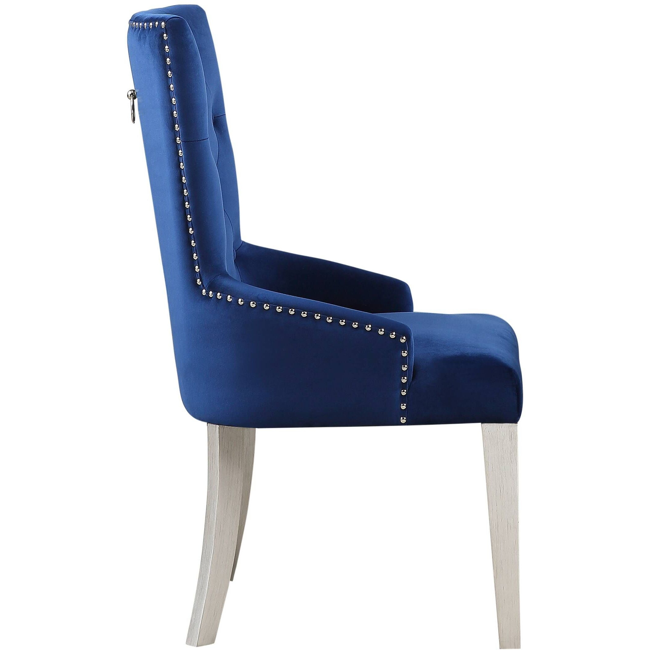 Blue And Antique Platinum Tufted Side Chair