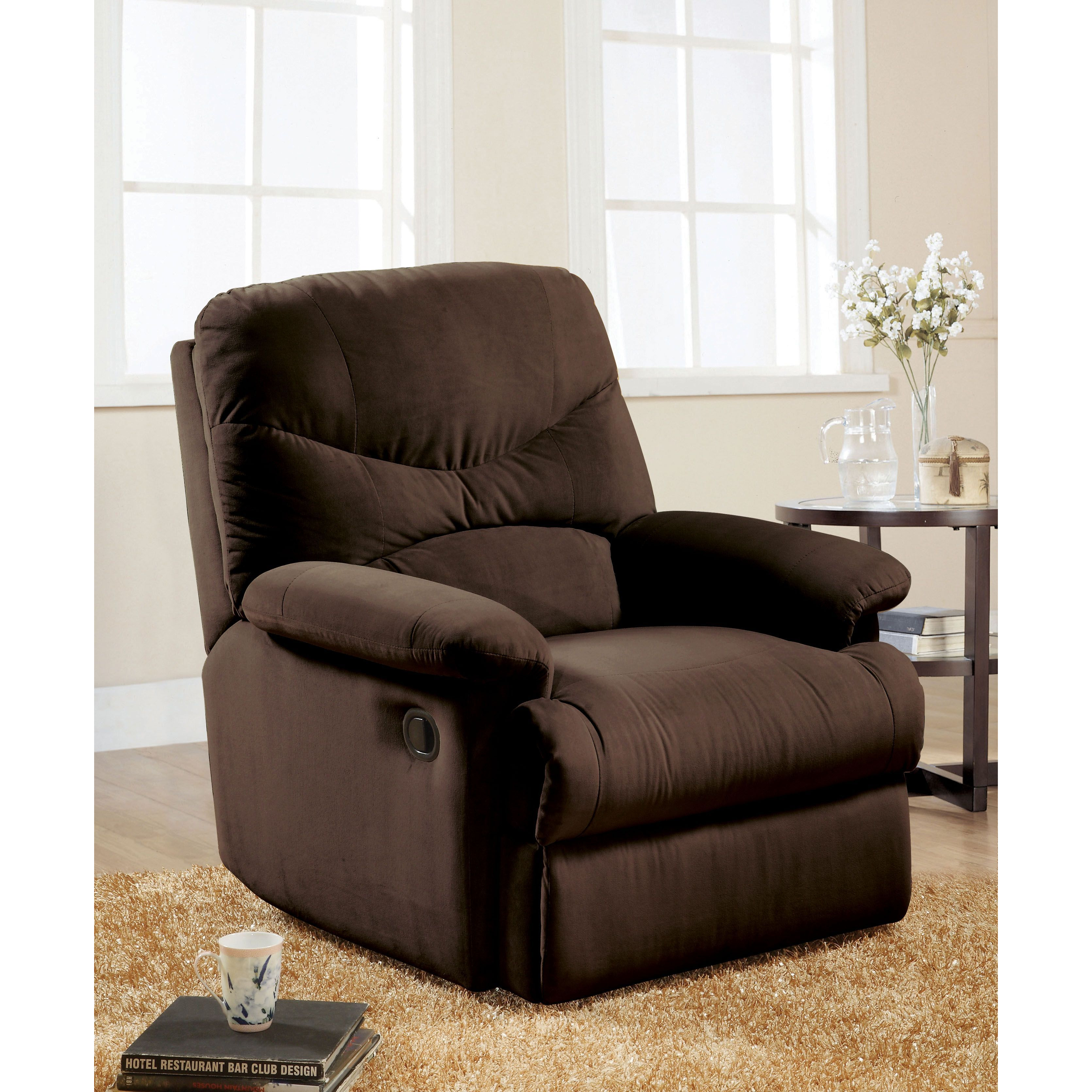 Chocolate Glider Recliner With Pillow Top Armrest