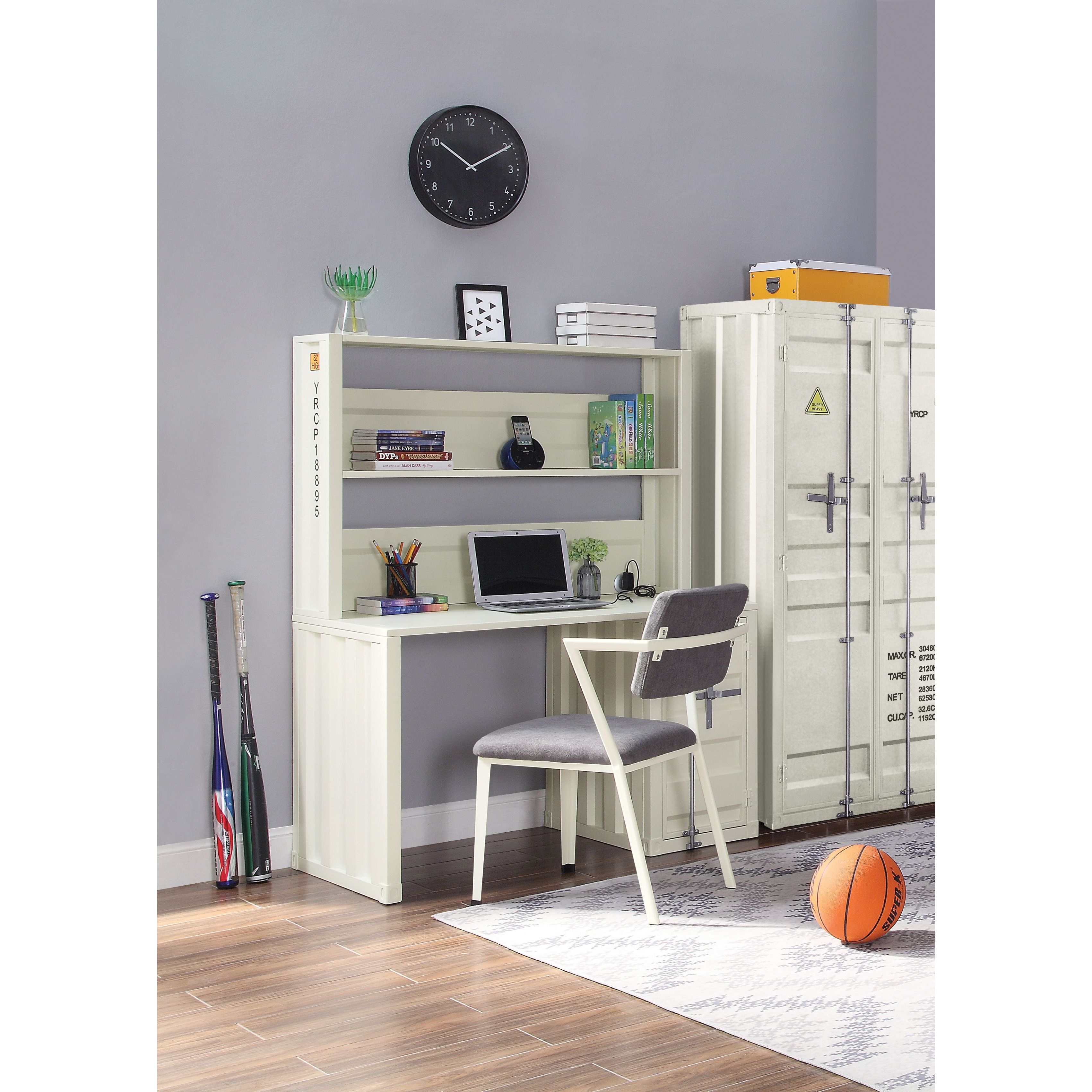 White 1-Door Writing Desk With Hutch