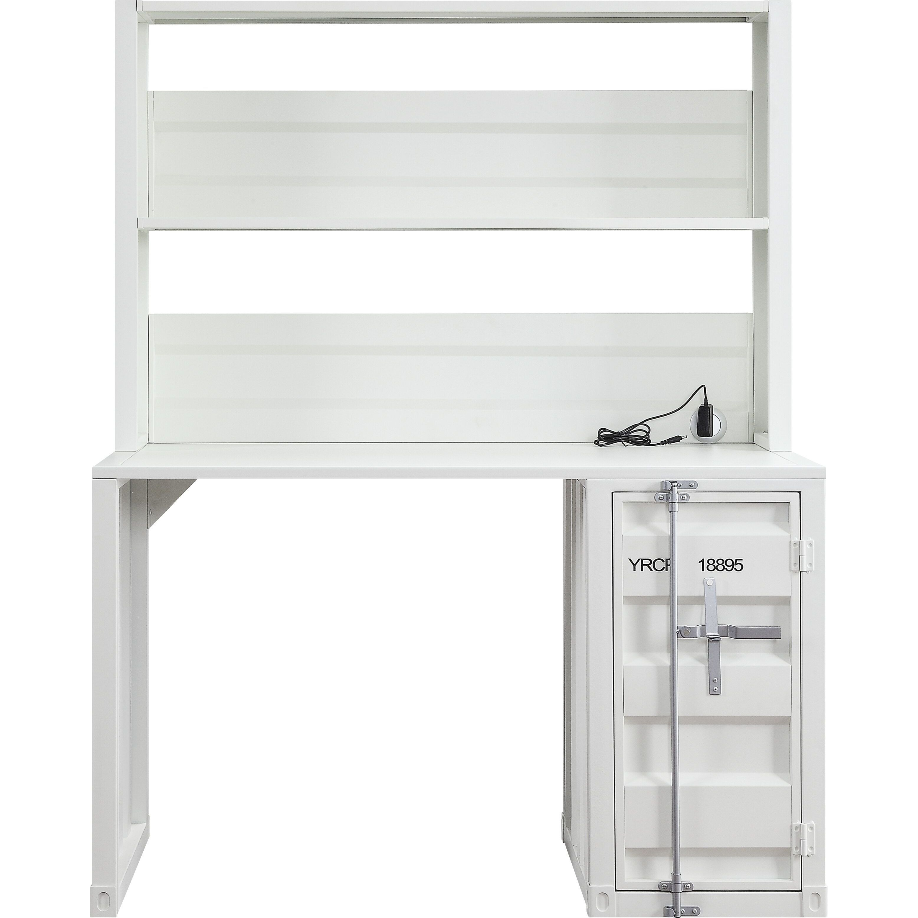 White 1-Door Writing Desk With Hutch