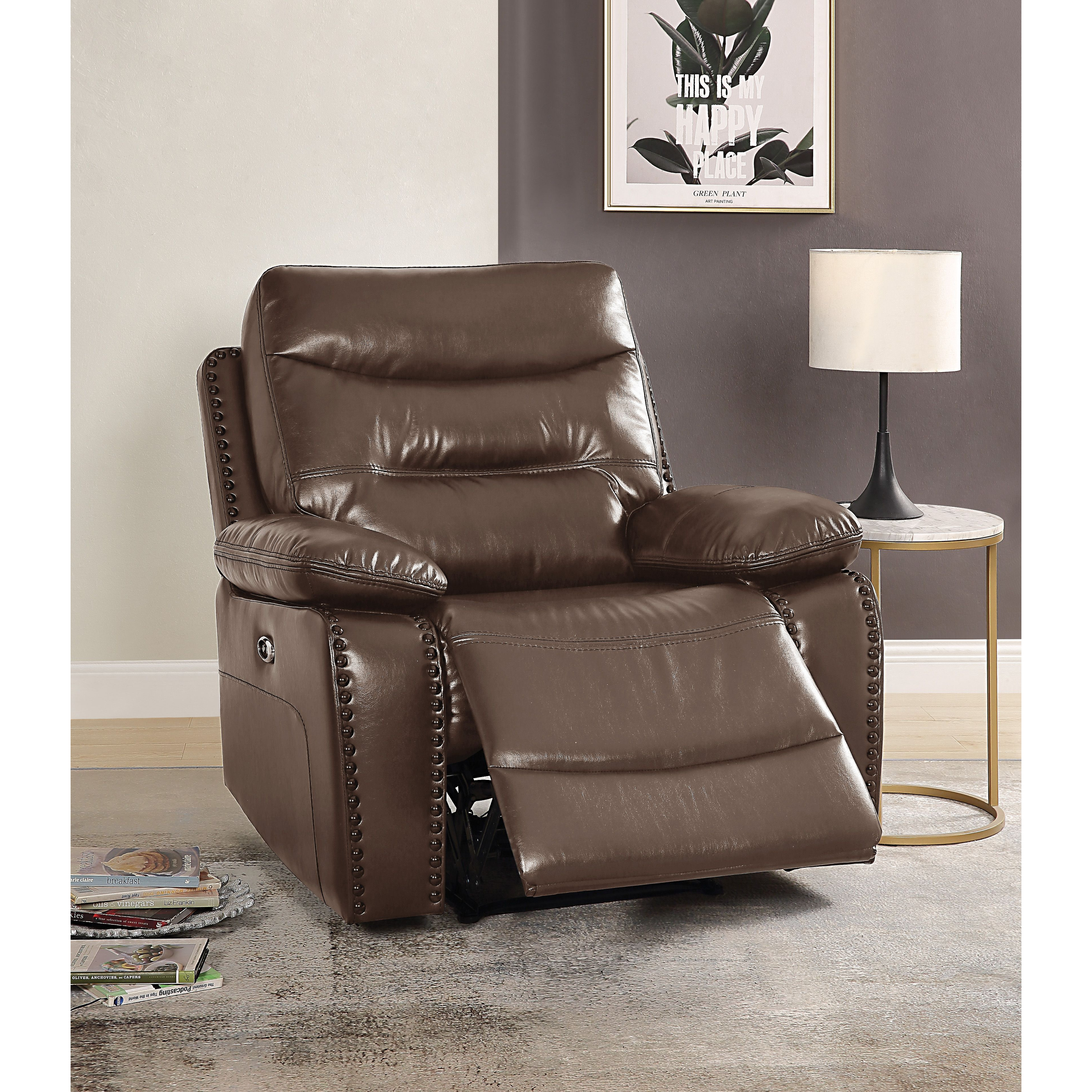 Brown Power Recliner With Pillow Top Arm