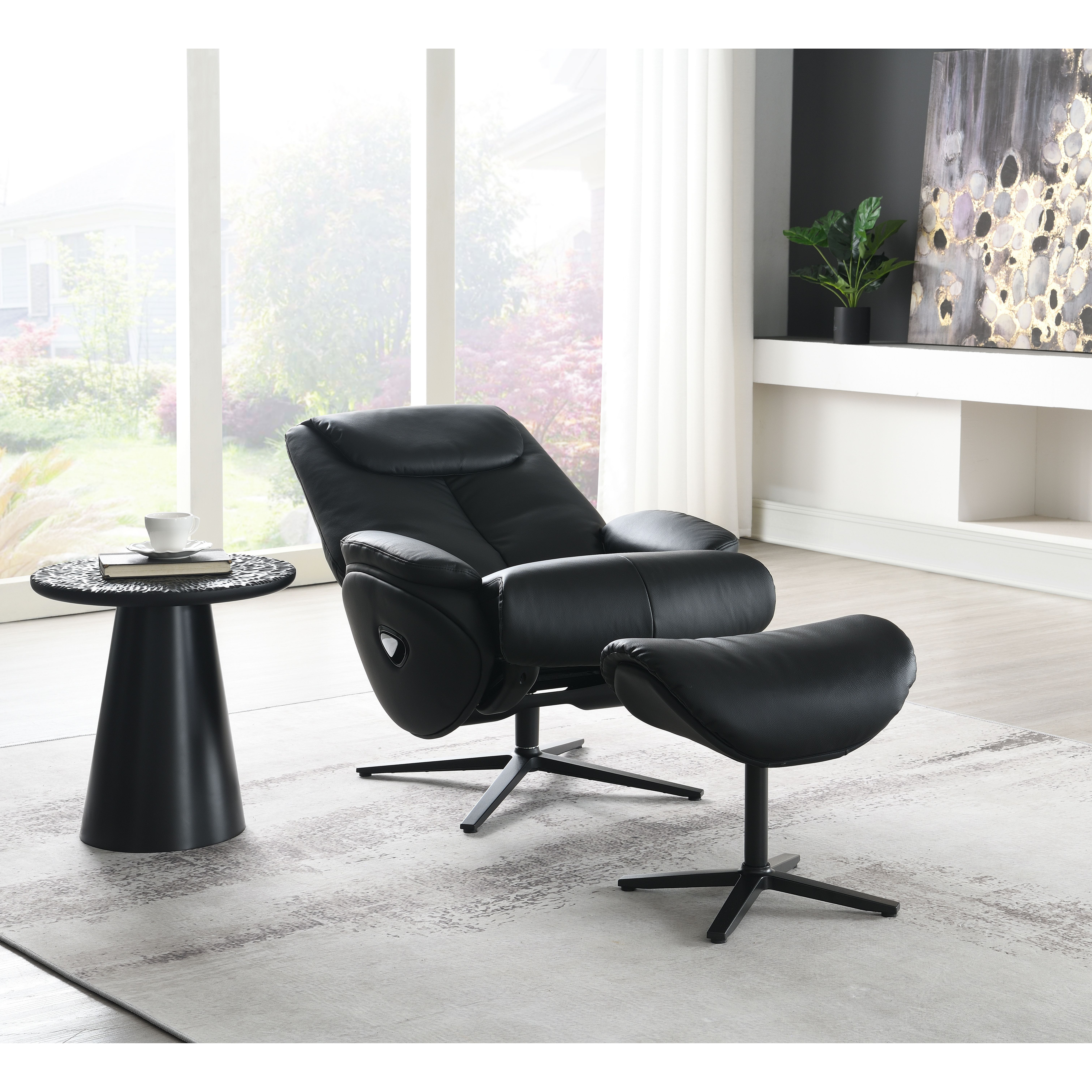 Black Motion Swivel Accent Chair With Ottoman