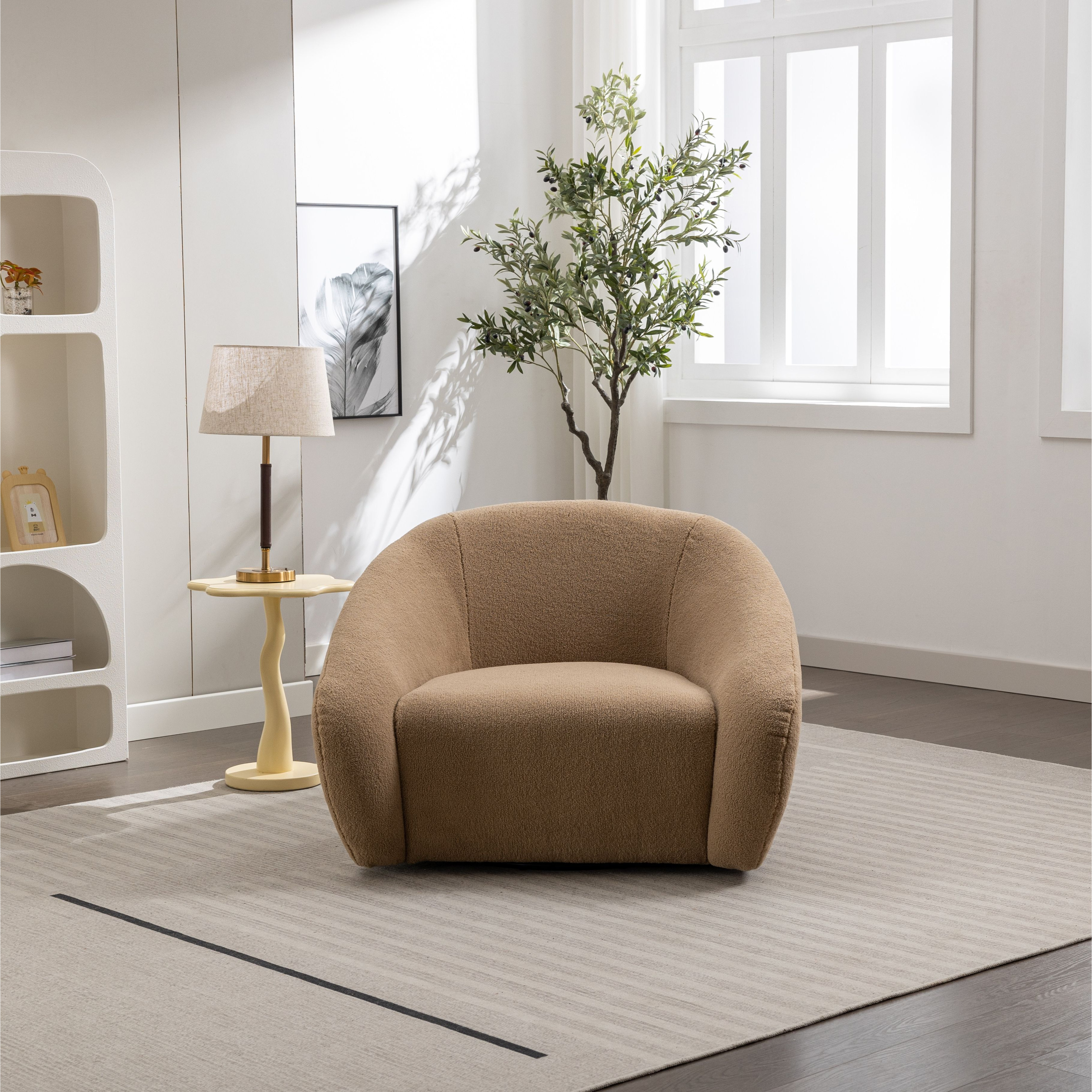 Luzern Modern Upholstered Accent Chair  360 Swivel  Camel