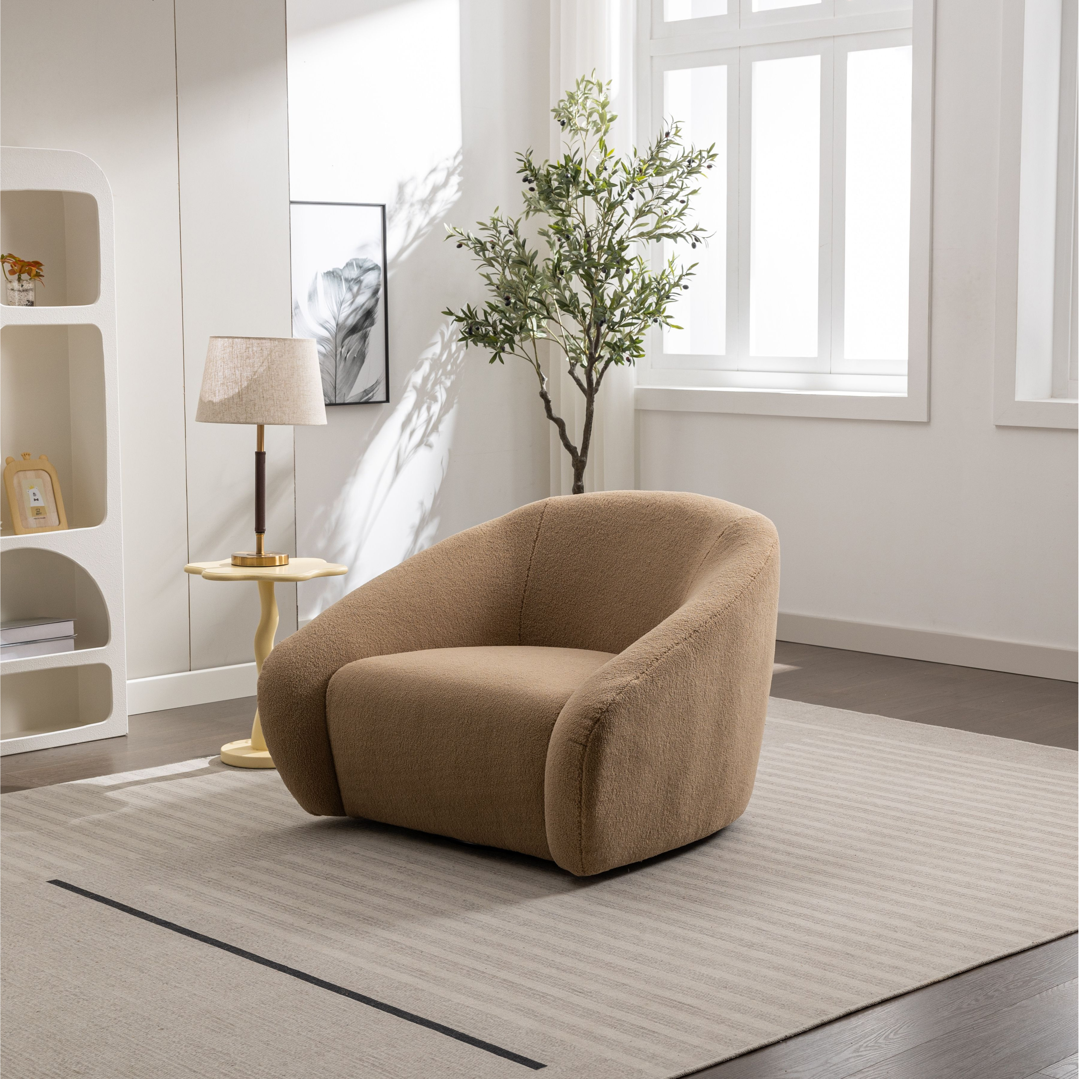 Luzern Modern Upholstered Accent Chair  360 Swivel  Camel