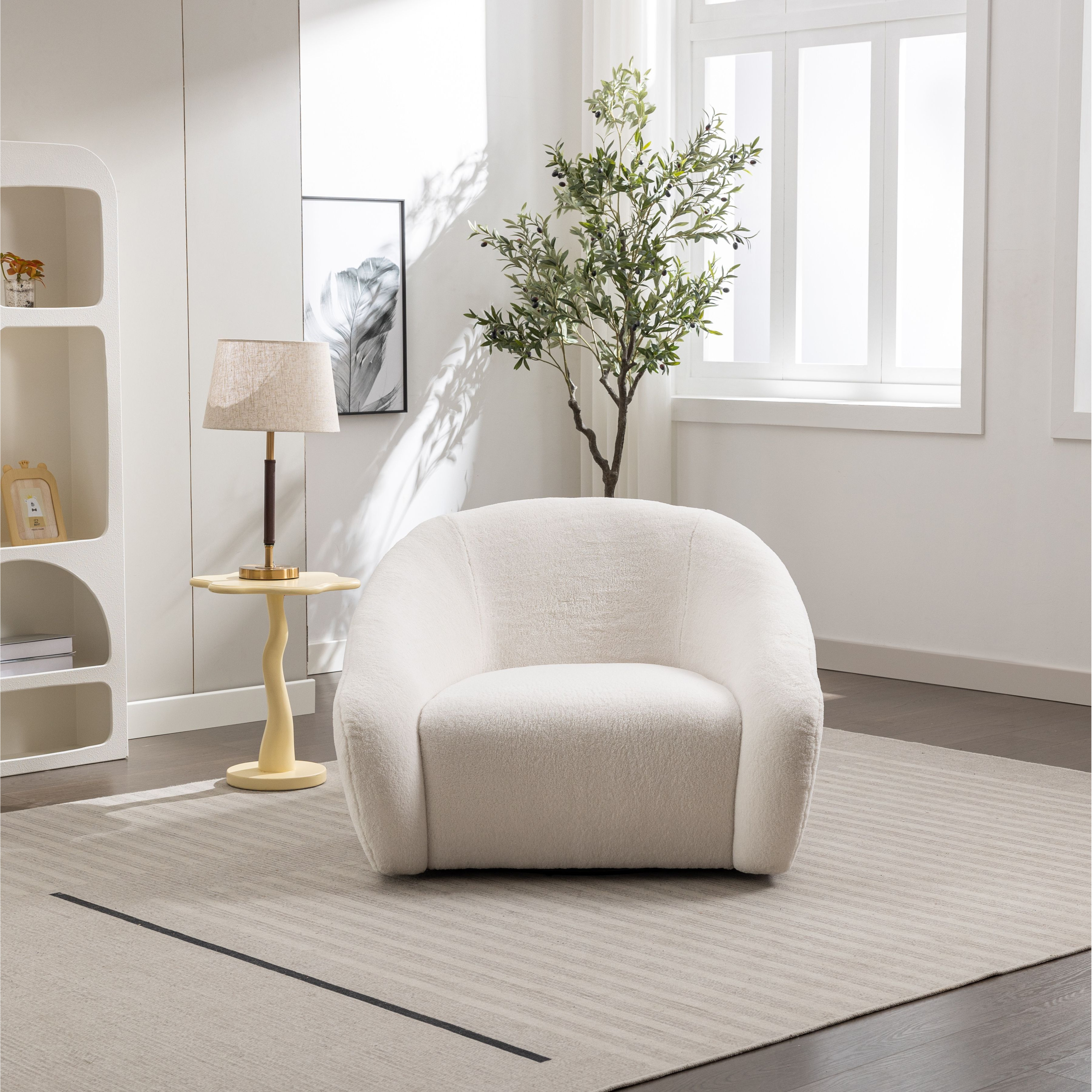 Luzern Modern Upholstered Accent Chair  360 Swivel  Off-White