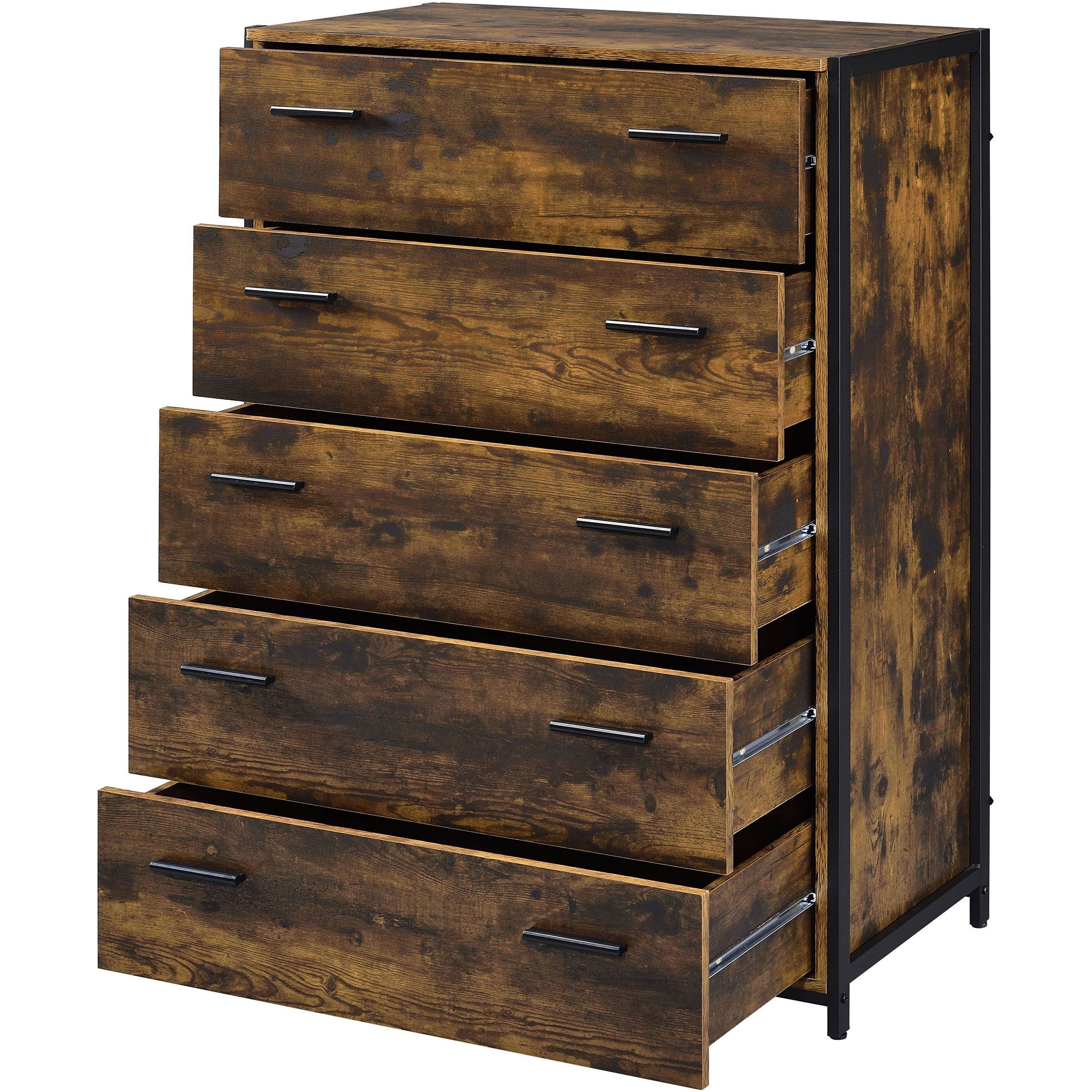 Rustic Oak And Black Chest With 5-Drawer