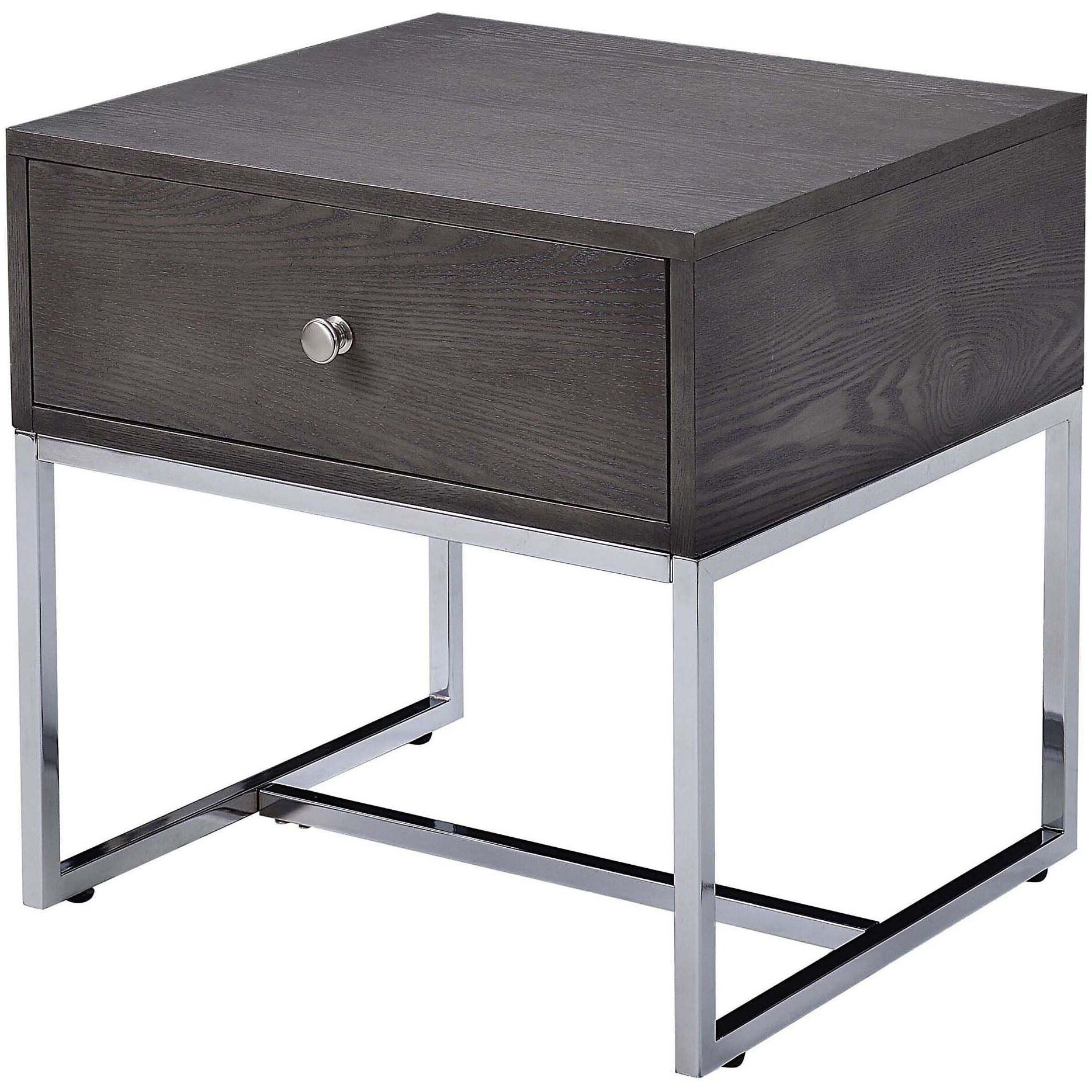 Grey Oak And Chrome Storage End Table