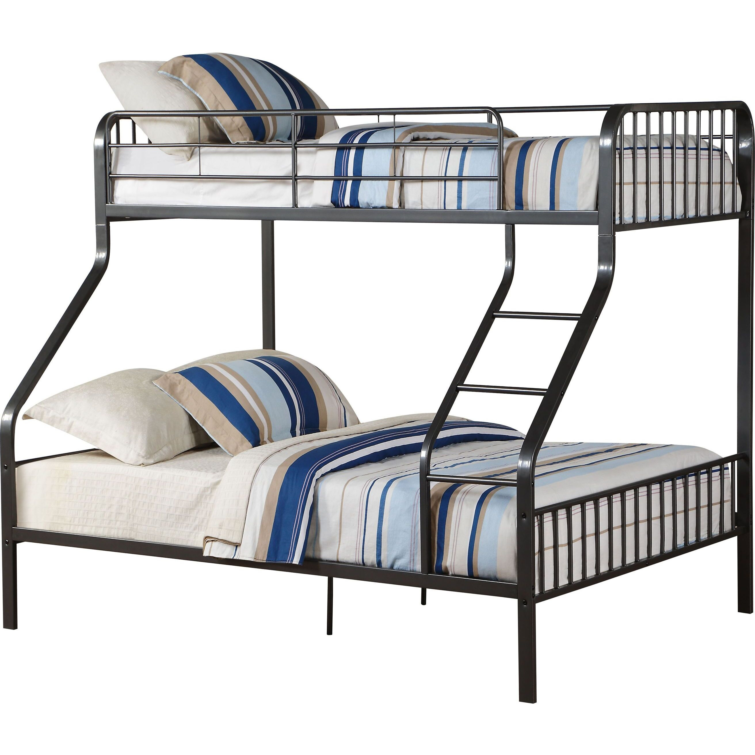 Gunmetal Twin Xl/Queen Bunk Bed With Built-In Ladder