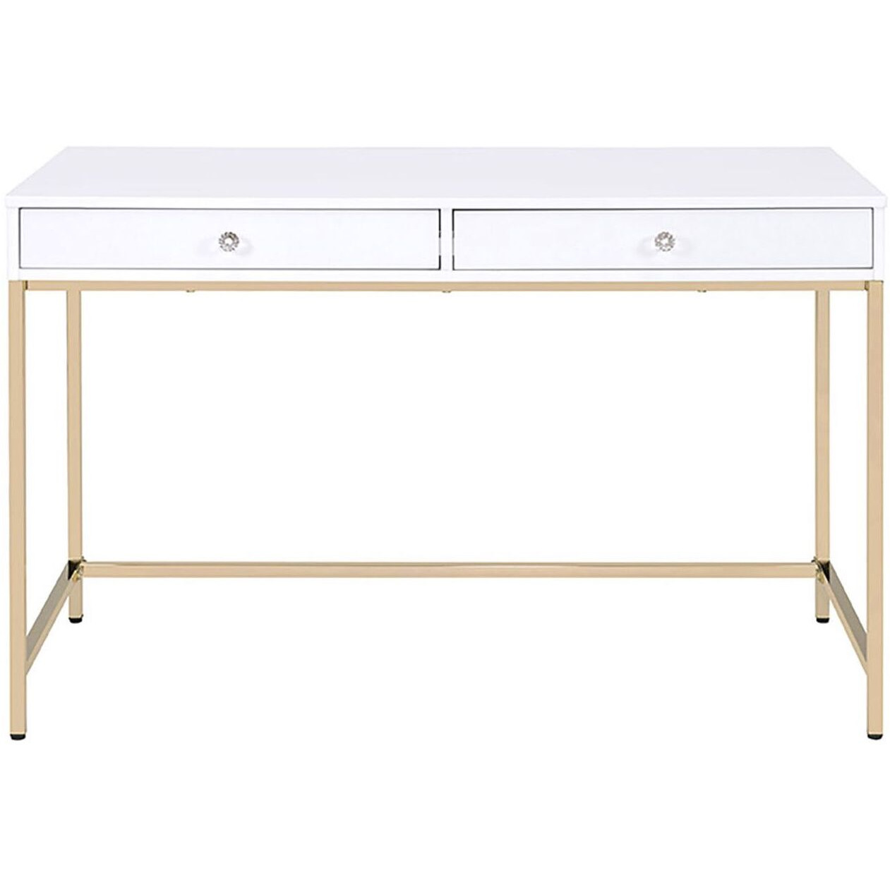 White High Gloss And Gold 2-Drawer Writing Desk