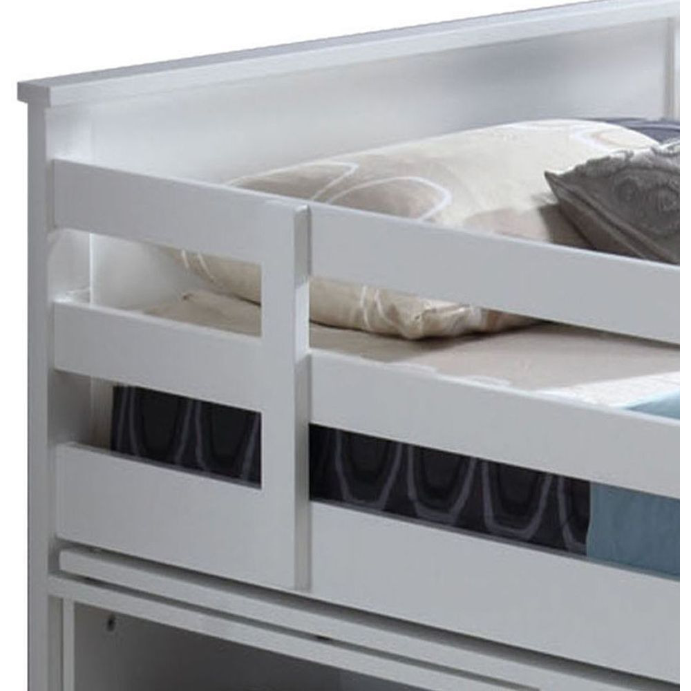 White Twin Loft Bed With Built-In Desk And Chest