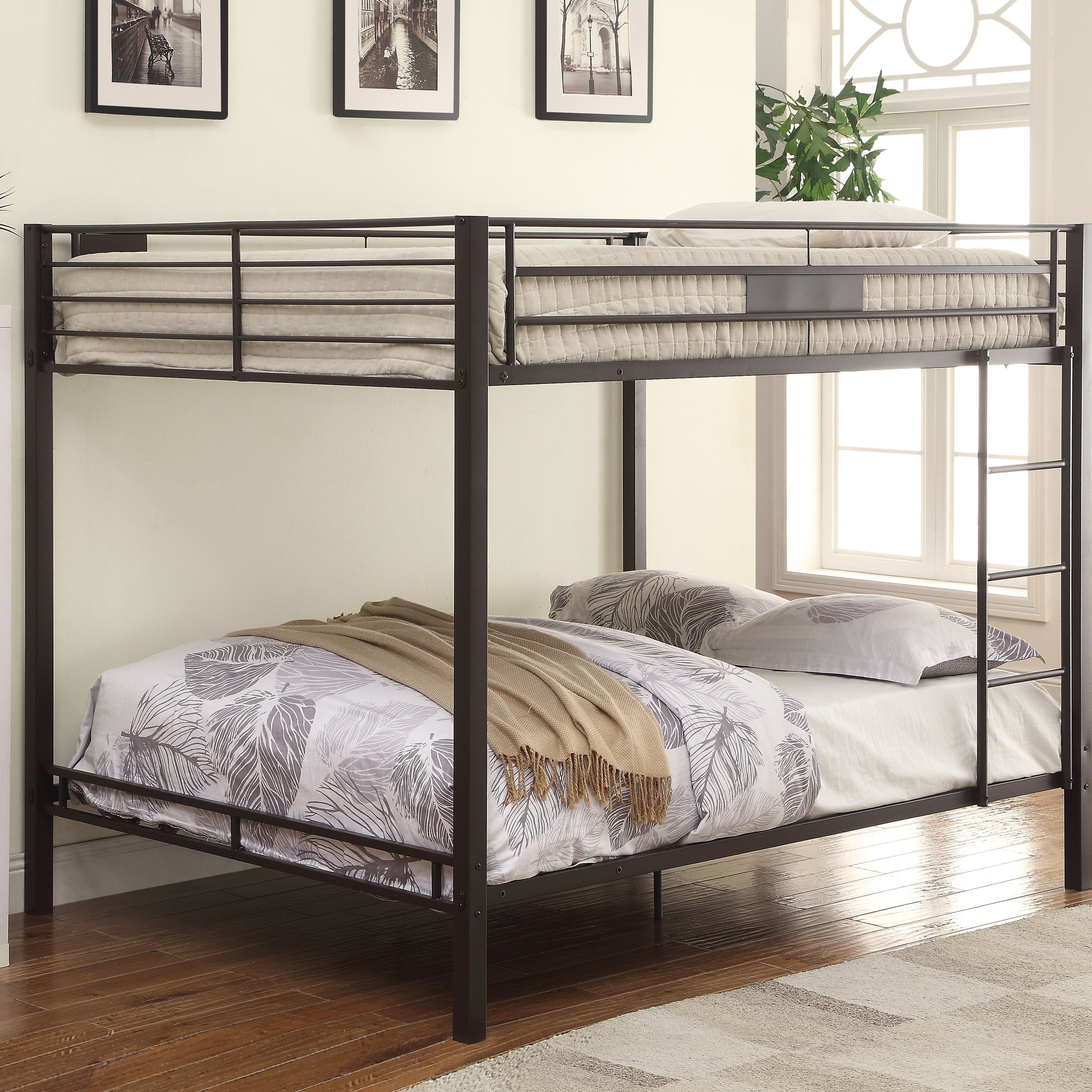 Sandy Black Double Queen Bunk Bed With Built-In Ladder