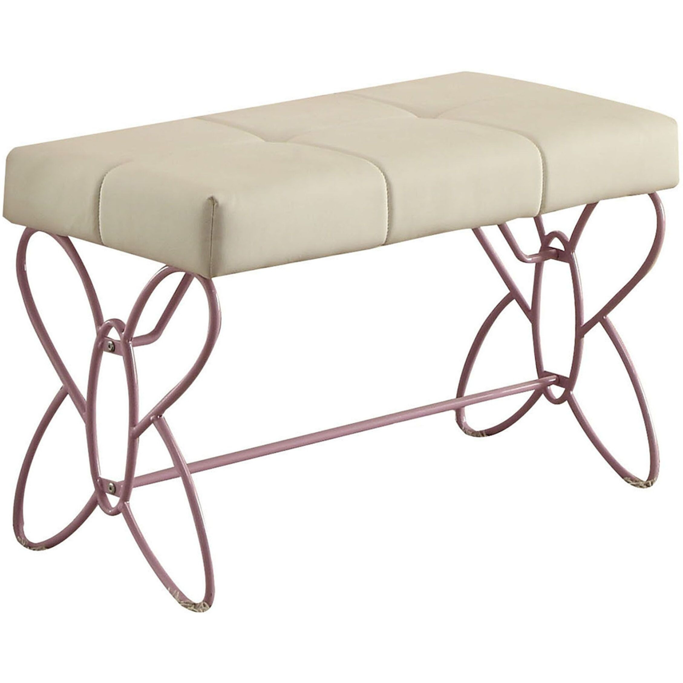 White And Light Pink Tufted Bench