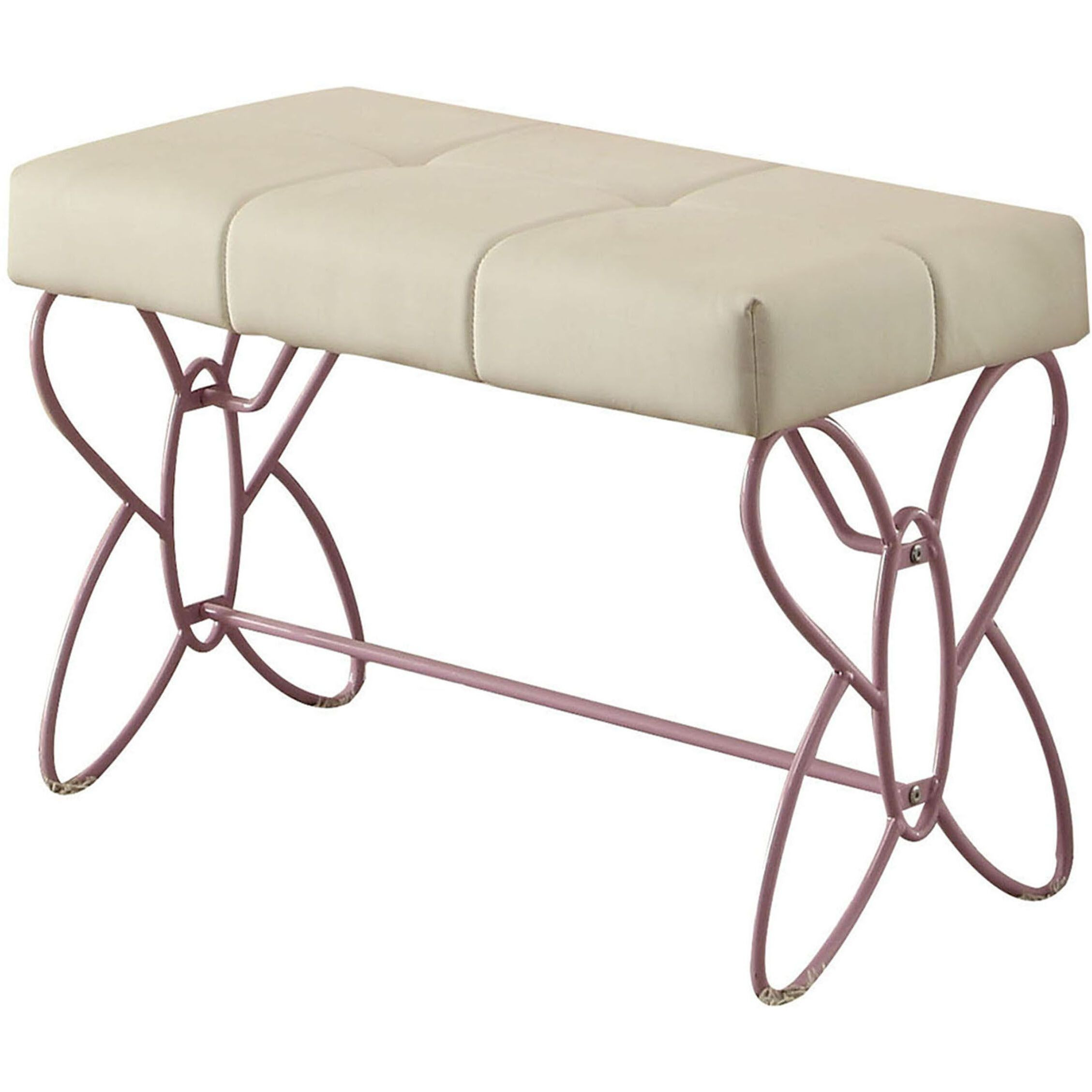 White And Light Pink Tufted Bench