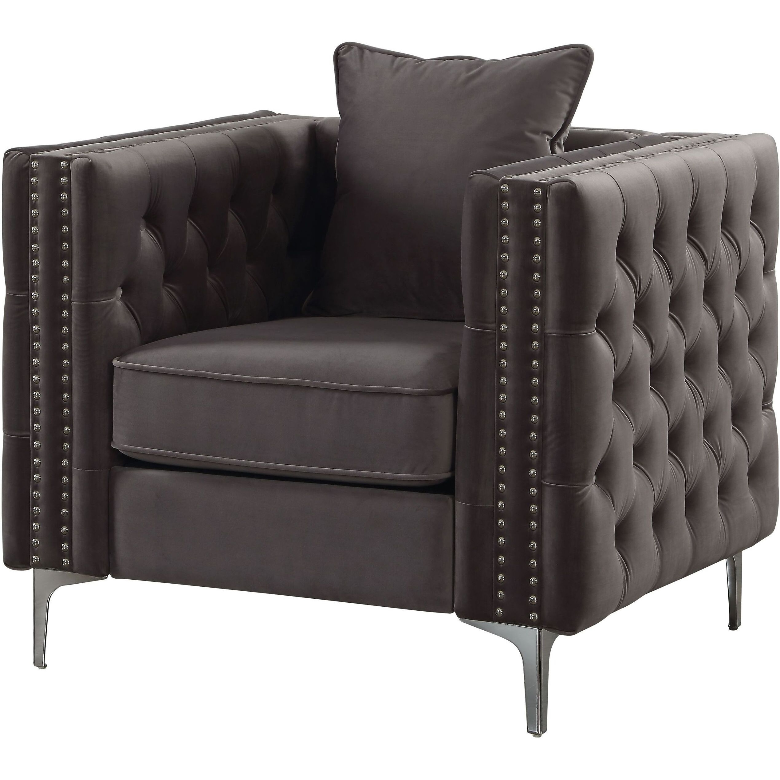 Dark Grey Tufted Pillow Back Accent Chair