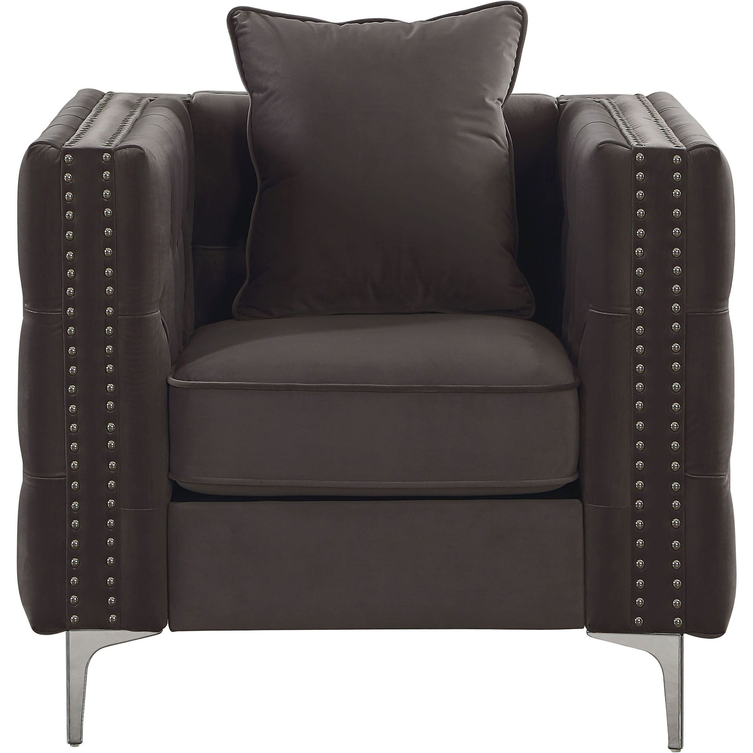 Dark Grey Tufted Pillow Back Accent Chair