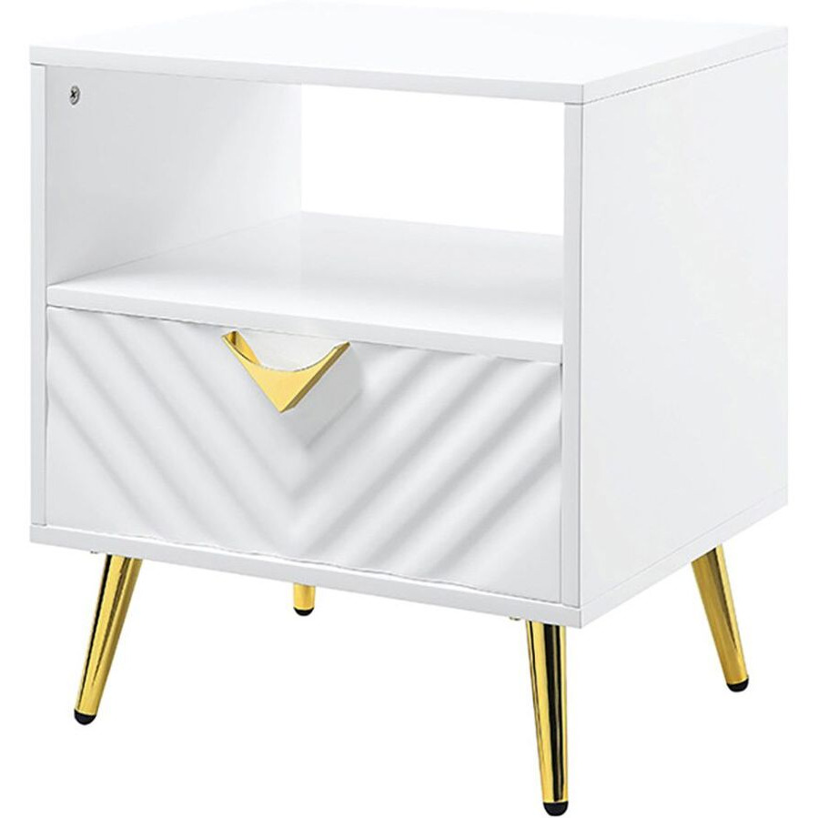 White High Gloss End Table With Shelf