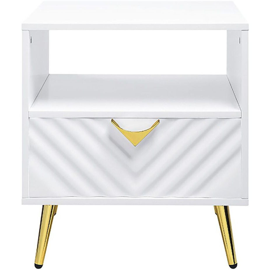 White High Gloss End Table With Shelf