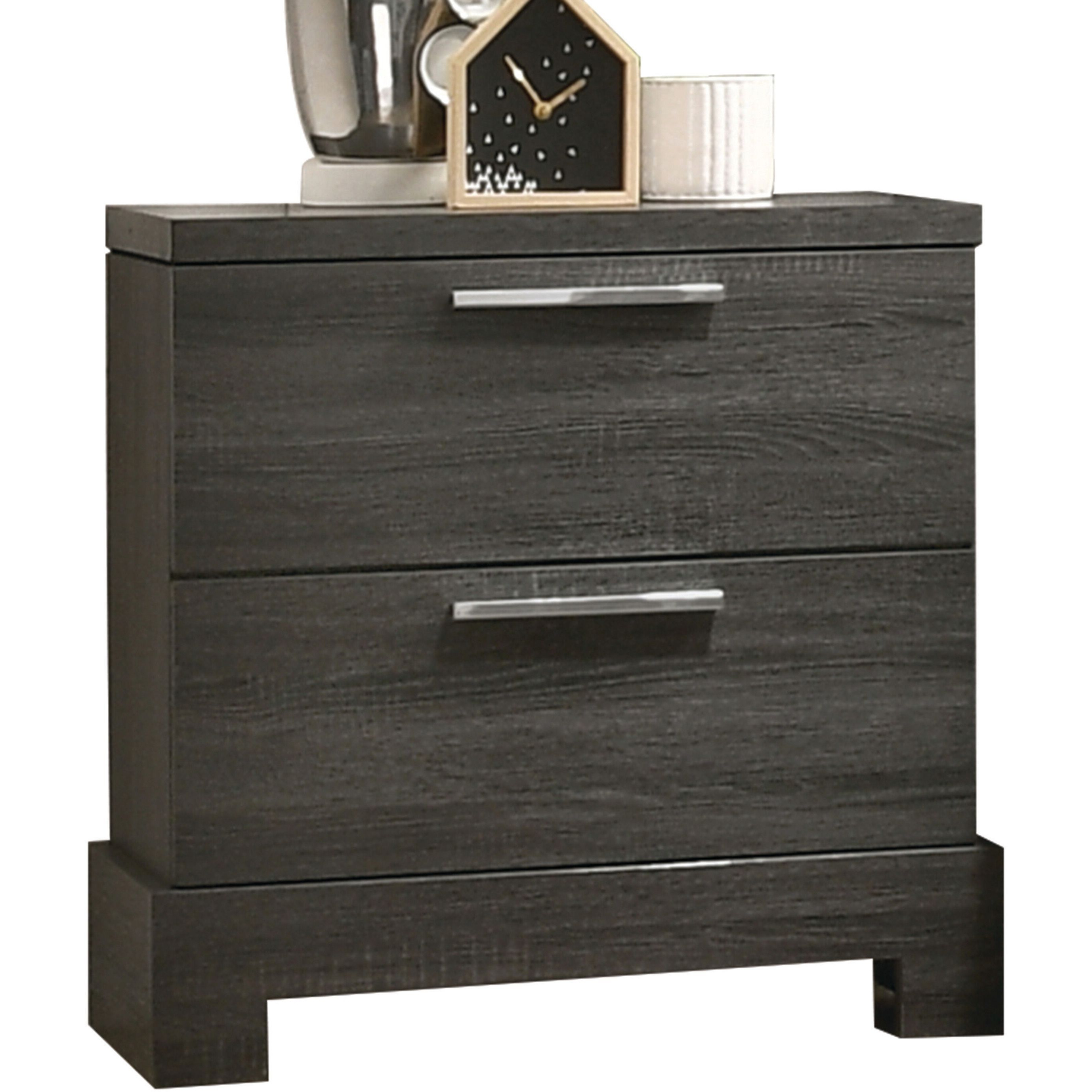 Grey Oak 2-Drawer Nightstand