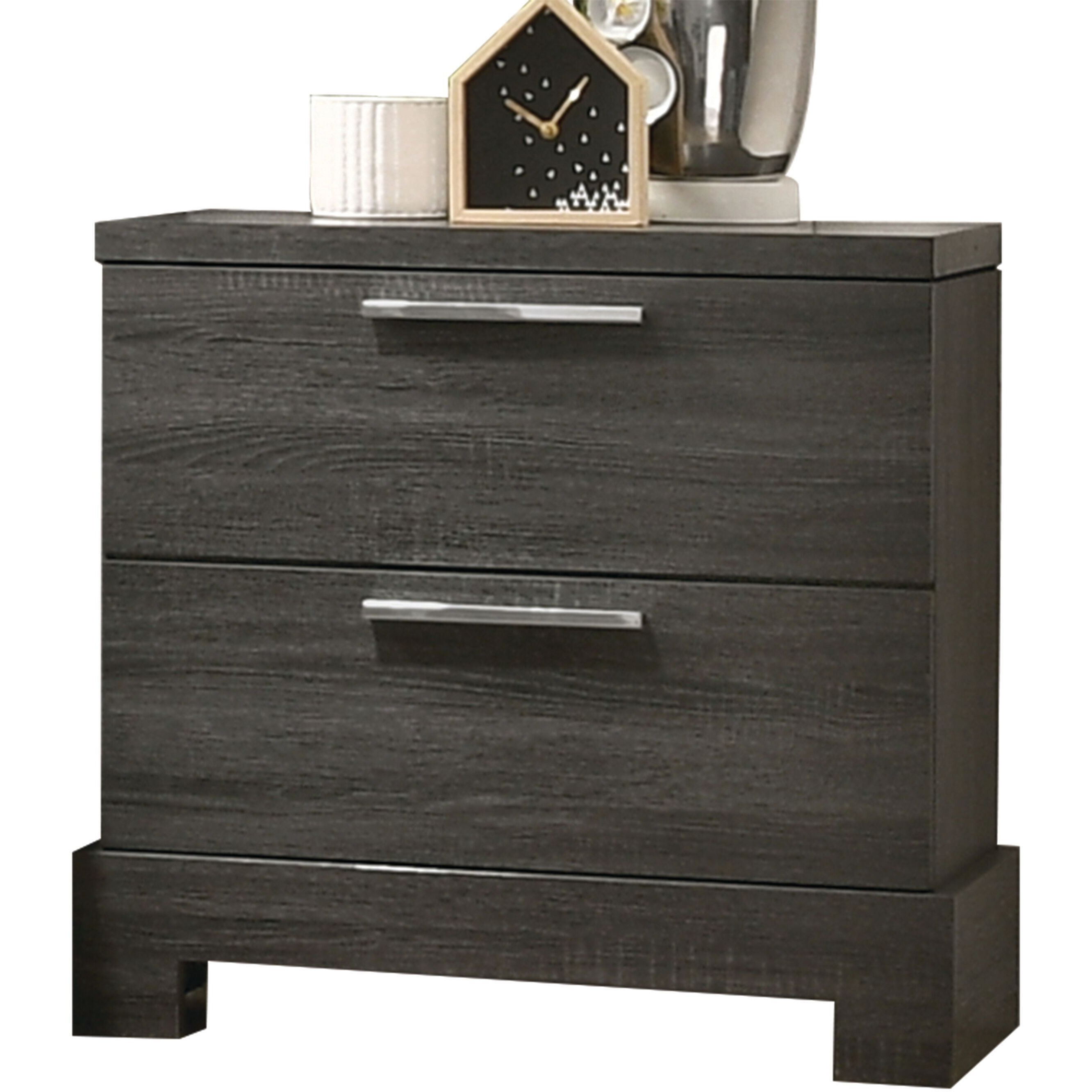 Grey Oak 2-Drawer Nightstand