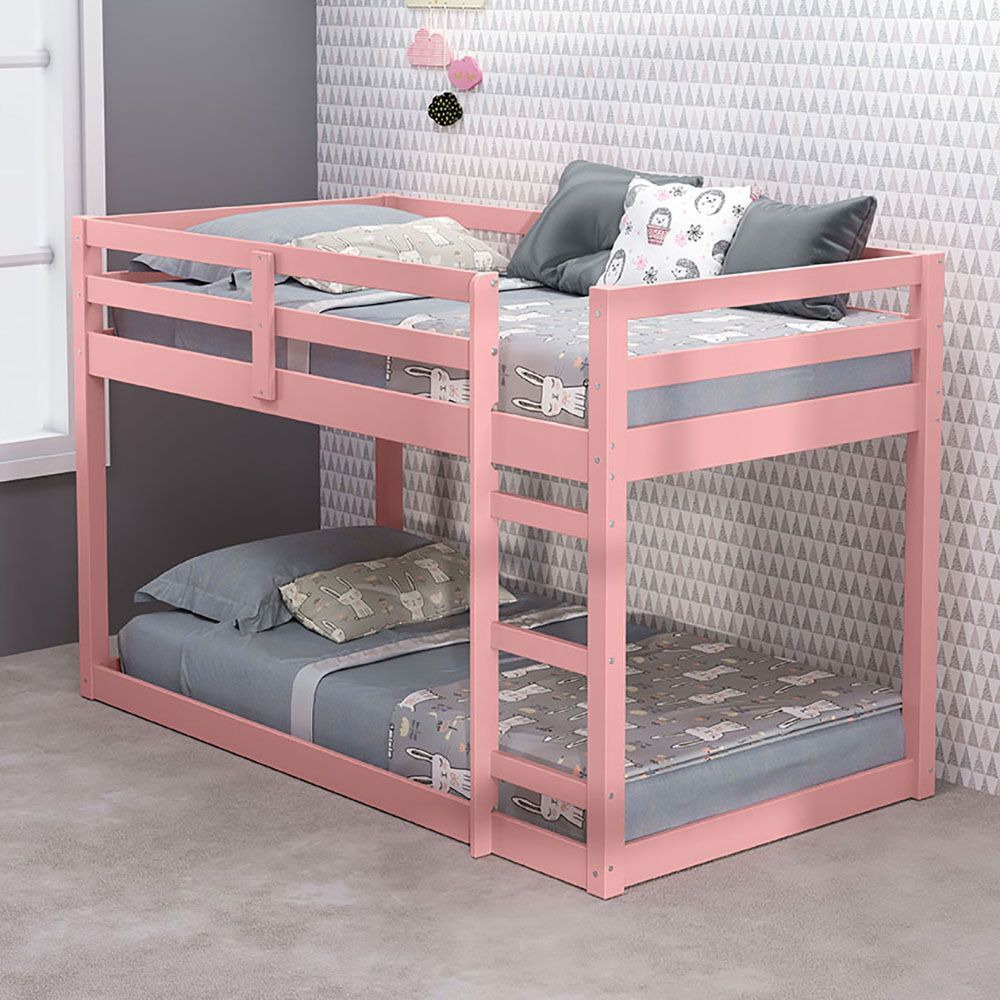 Pink Twin Loft Bed With Wooden Frame