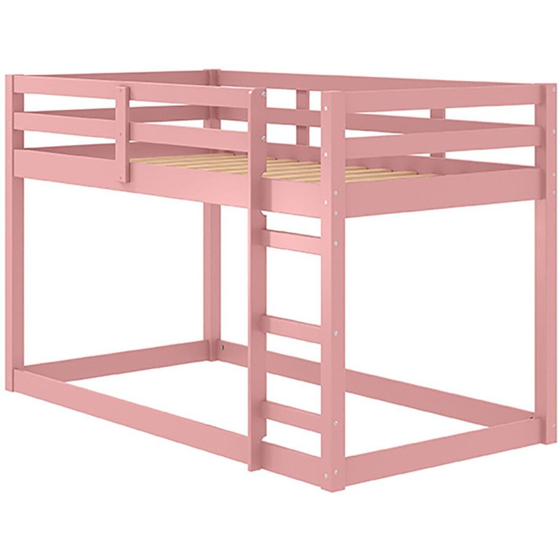 Pink Twin Loft Bed With Wooden Frame