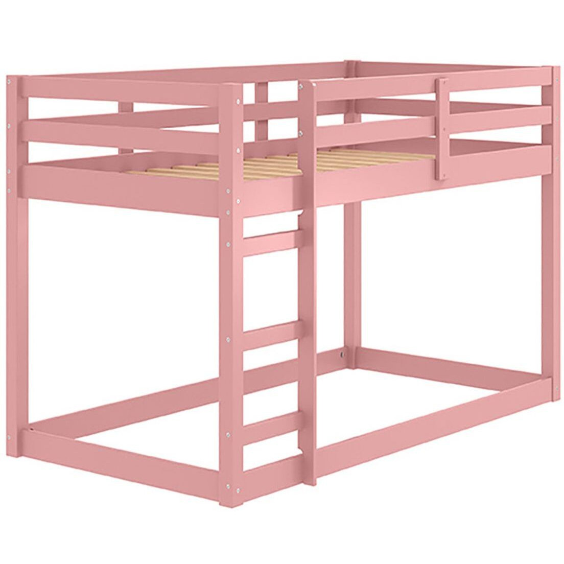 Pink Twin Loft Bed With Wooden Frame