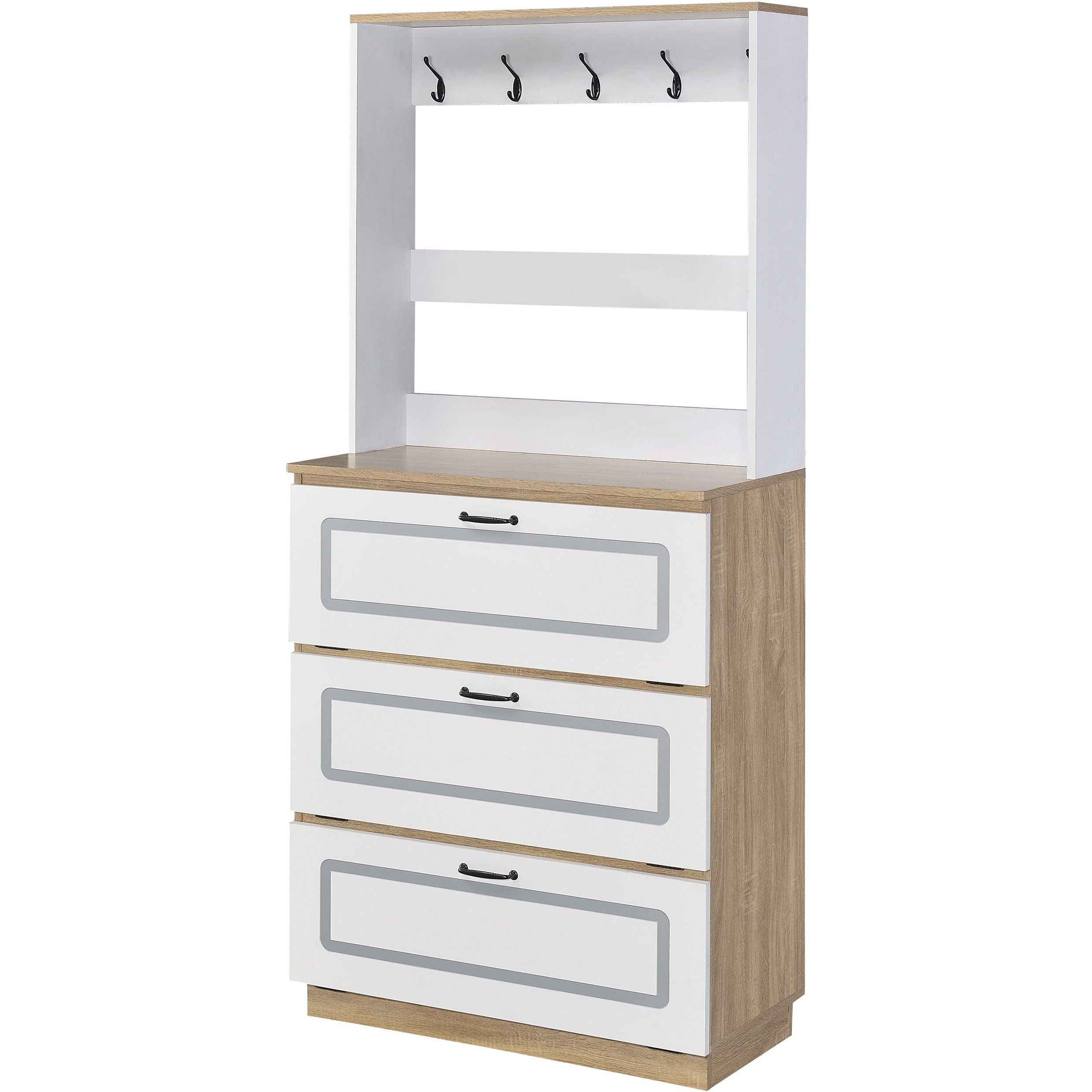 Light Oak And White Shoe Cabinet With Drop Down Drawer