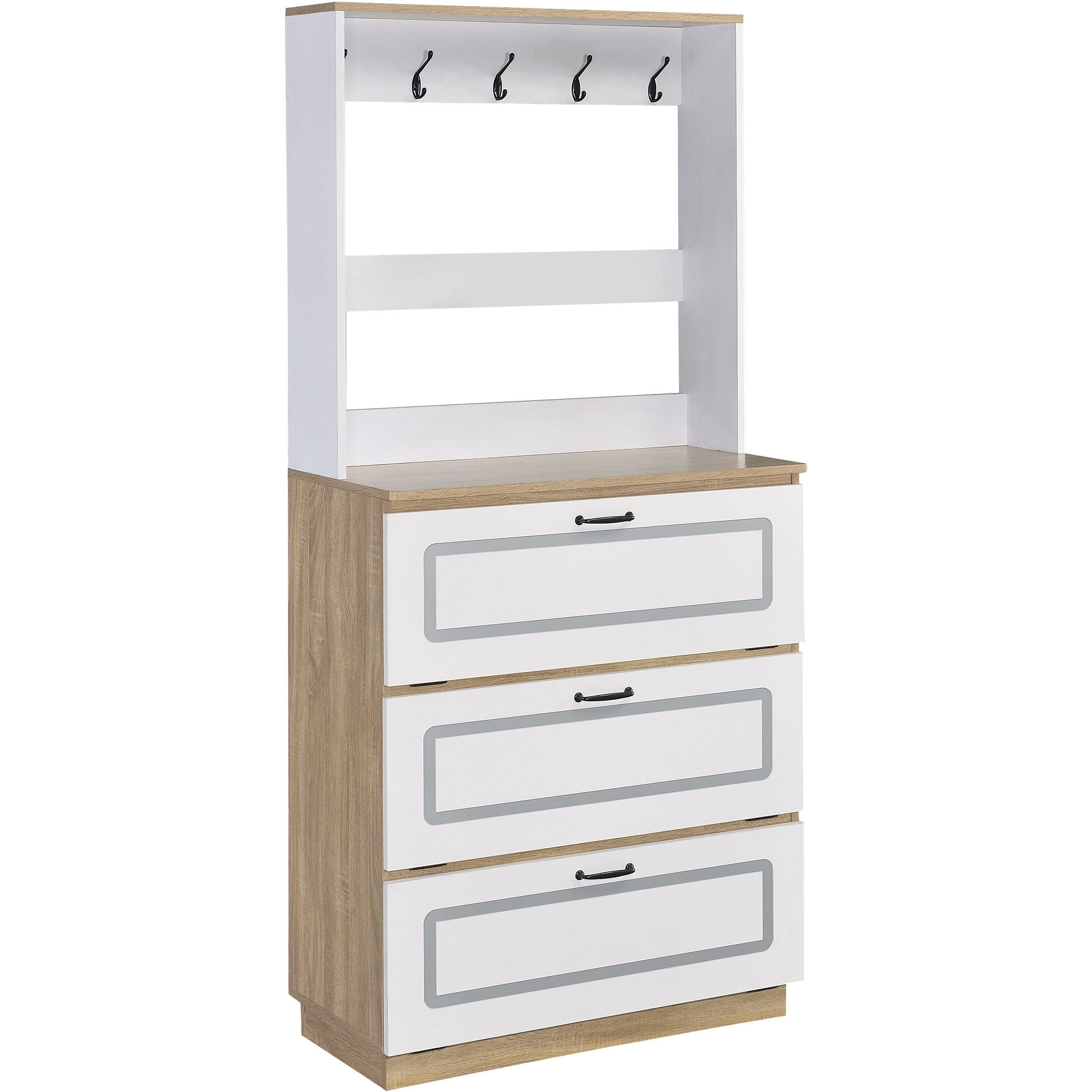 Light Oak And White Shoe Cabinet With Drop Down Drawer