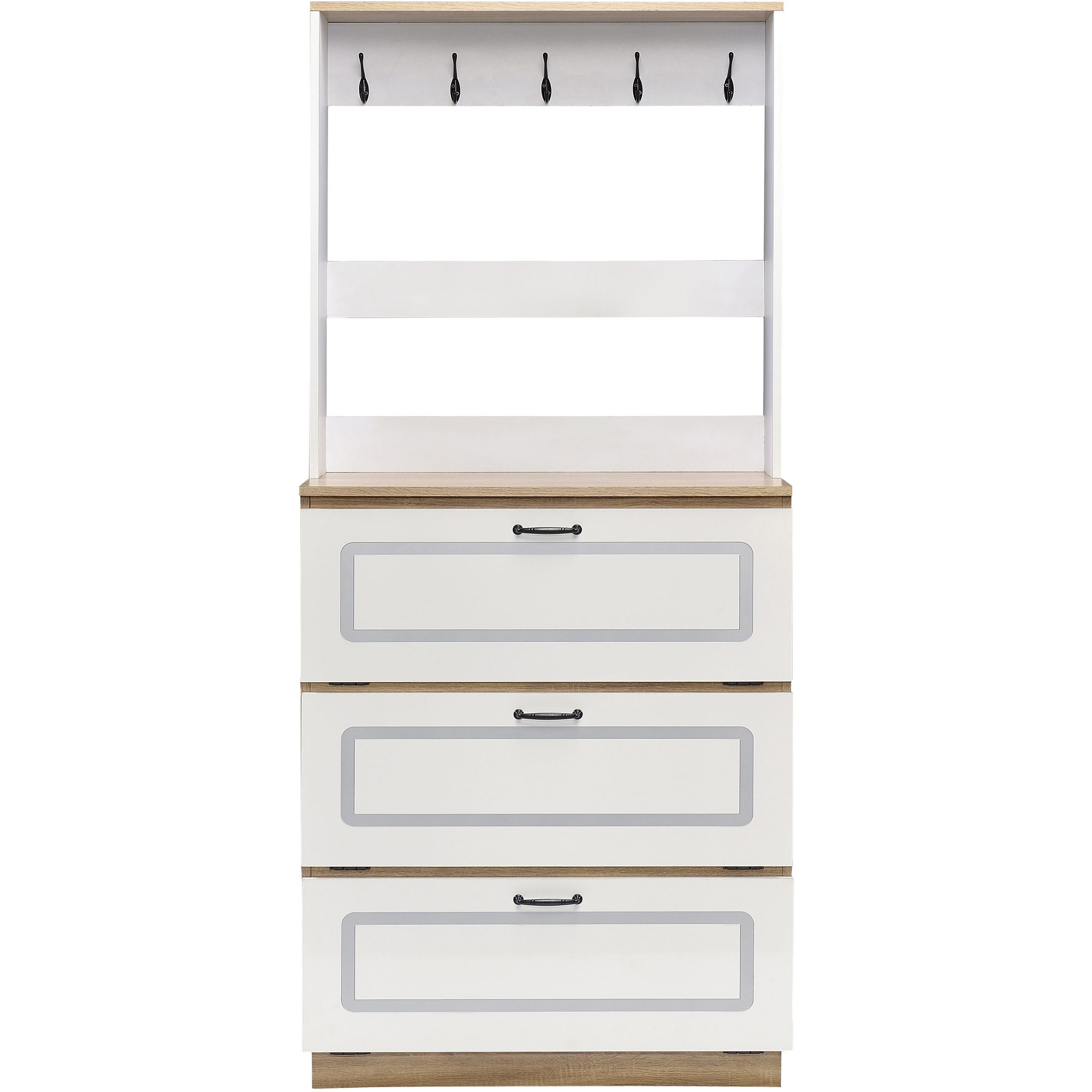 Light Oak And White Shoe Cabinet With Drop Down Drawer