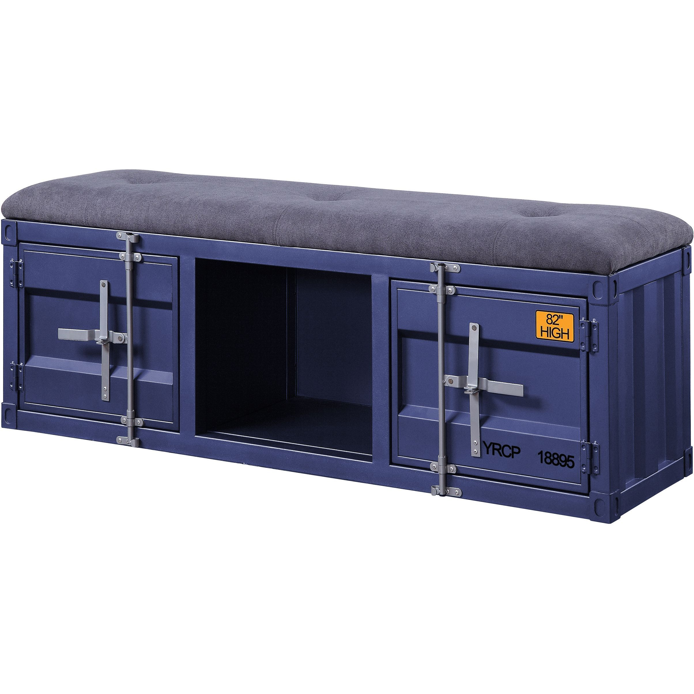 Grey And Blue Storage Bench