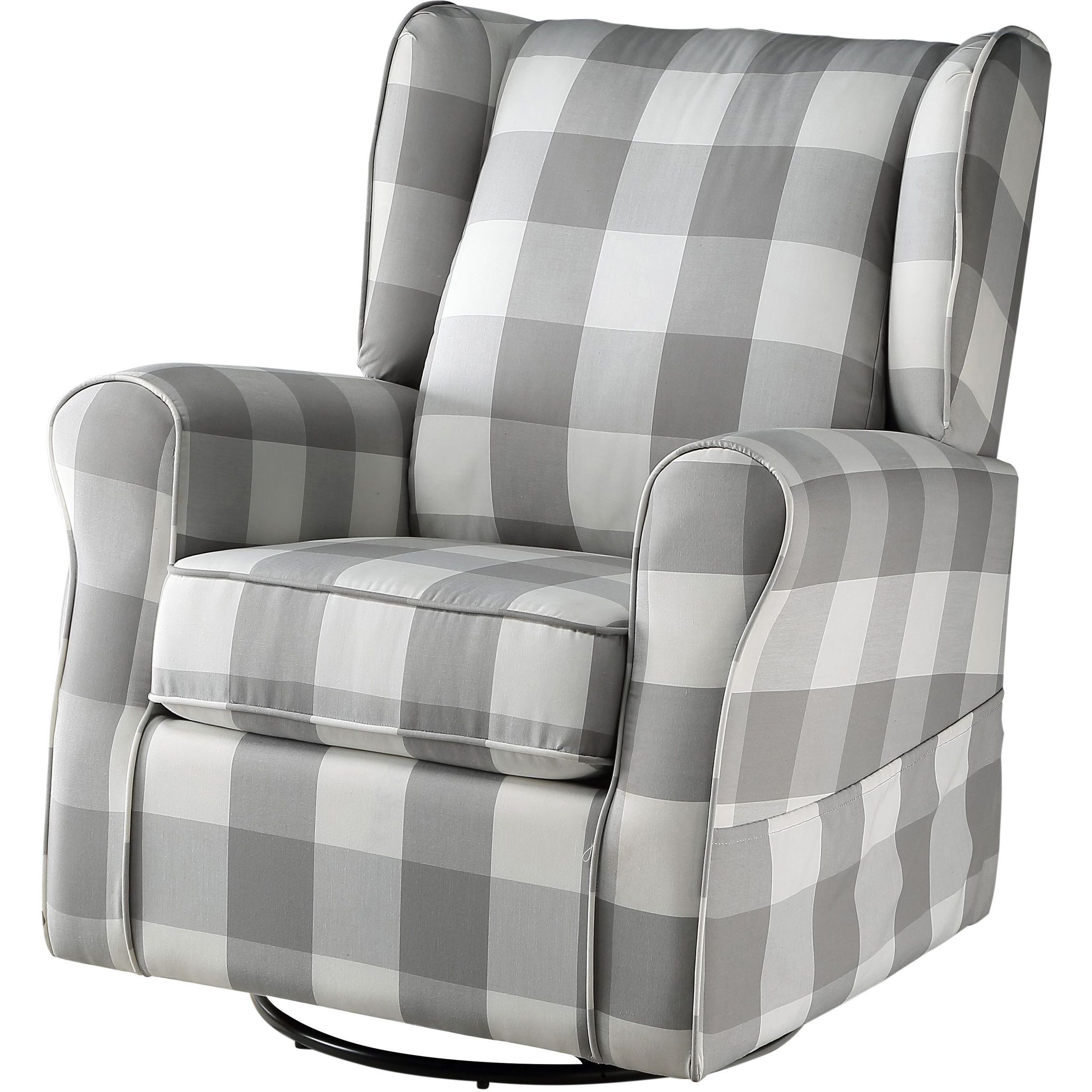 Grey And White Rolled Arm Swivel Chair With Glider