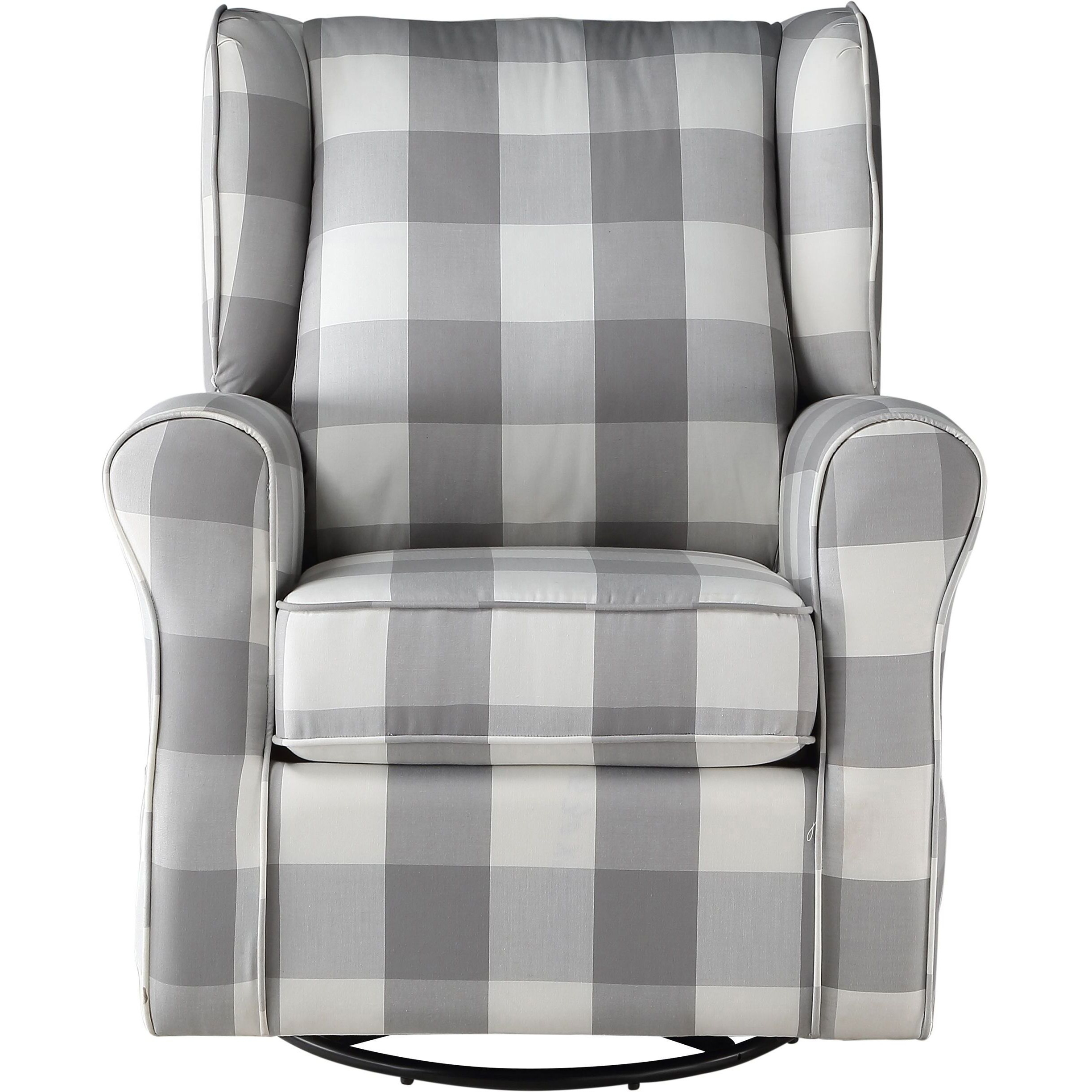 Grey And White Rolled Arm Swivel Chair With Glider