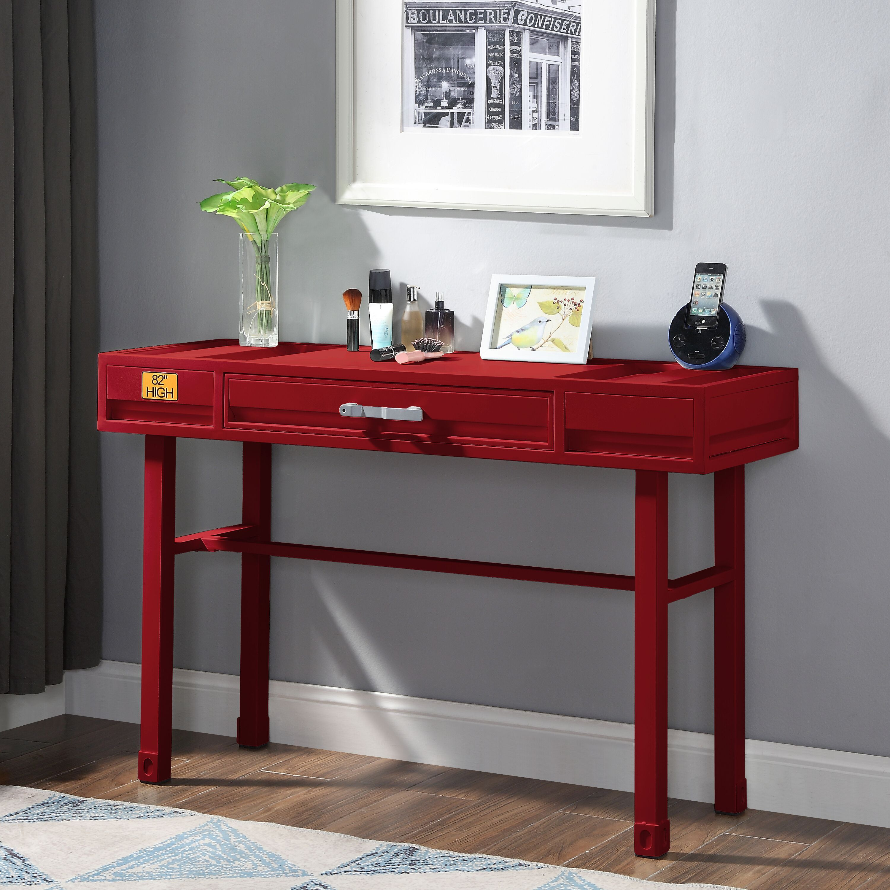 Red Vanity Desk With 1 Drawer