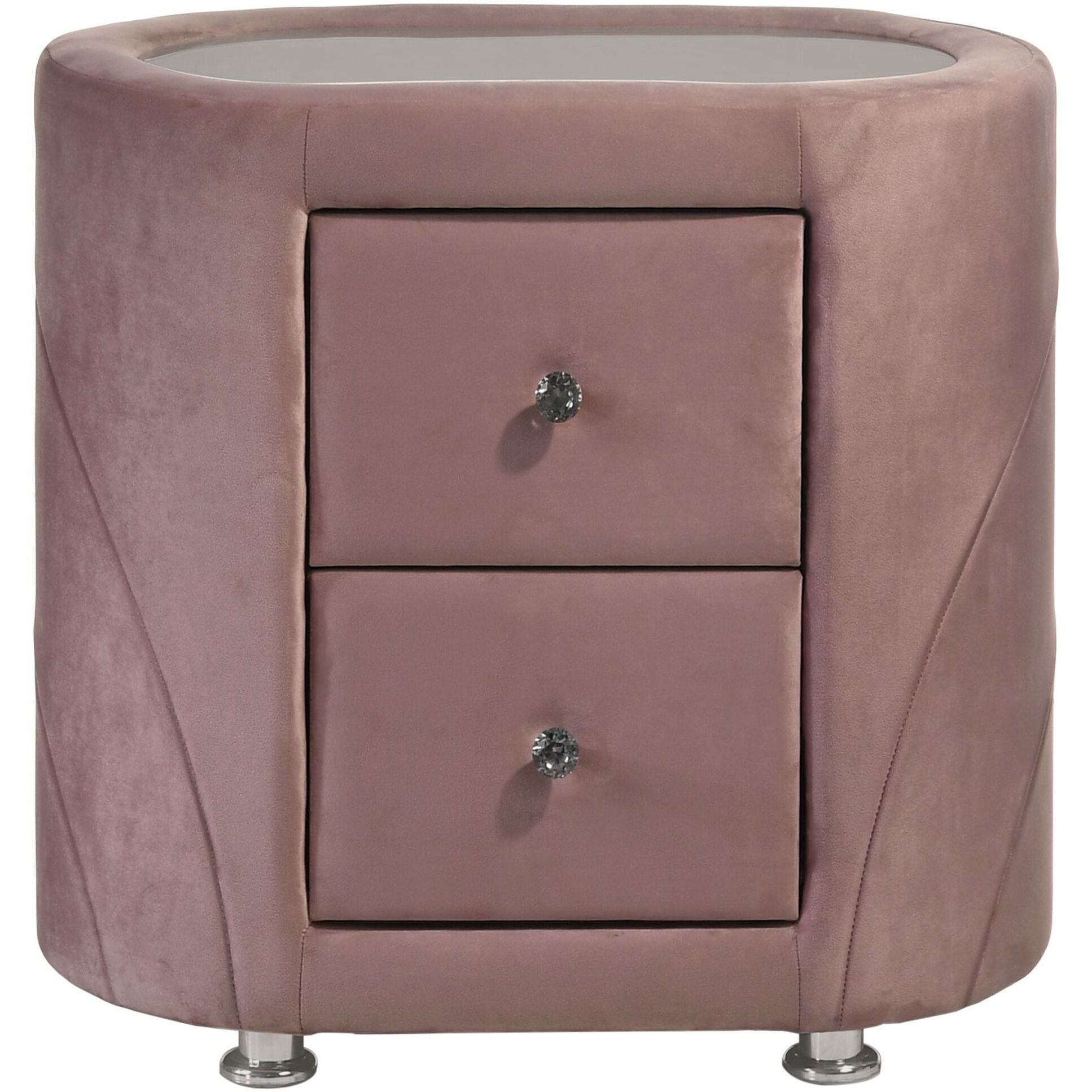 Pink Upholstered 2-Drawer Nightstand