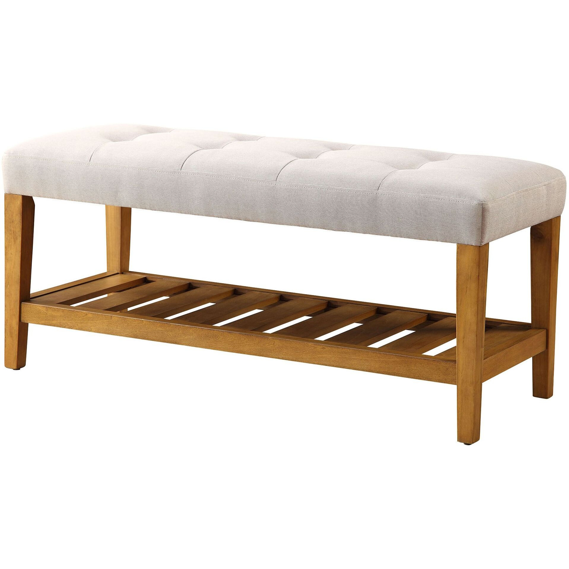 Light Grey And Oak Tufted Padded Seat Bench