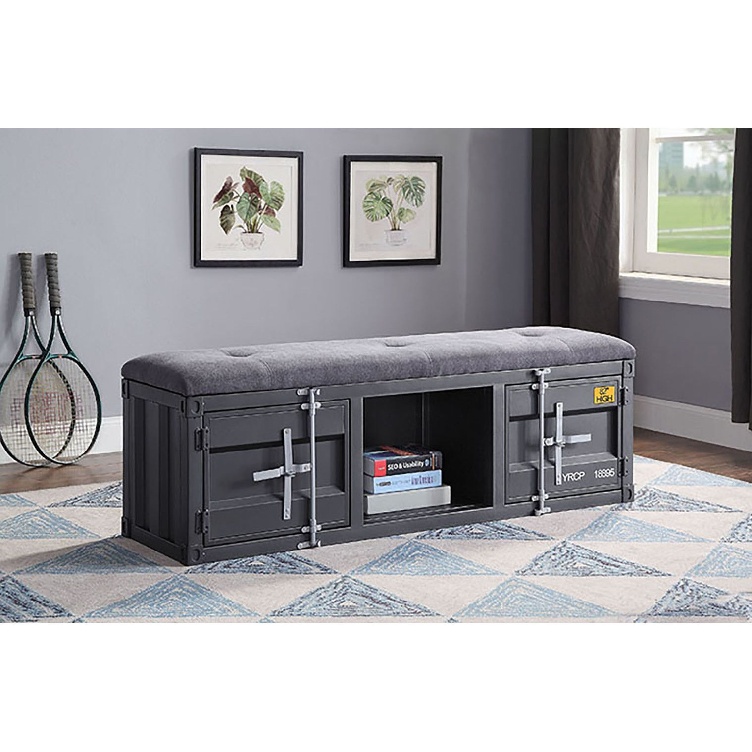 Grey And Gunmetal Storage Bench