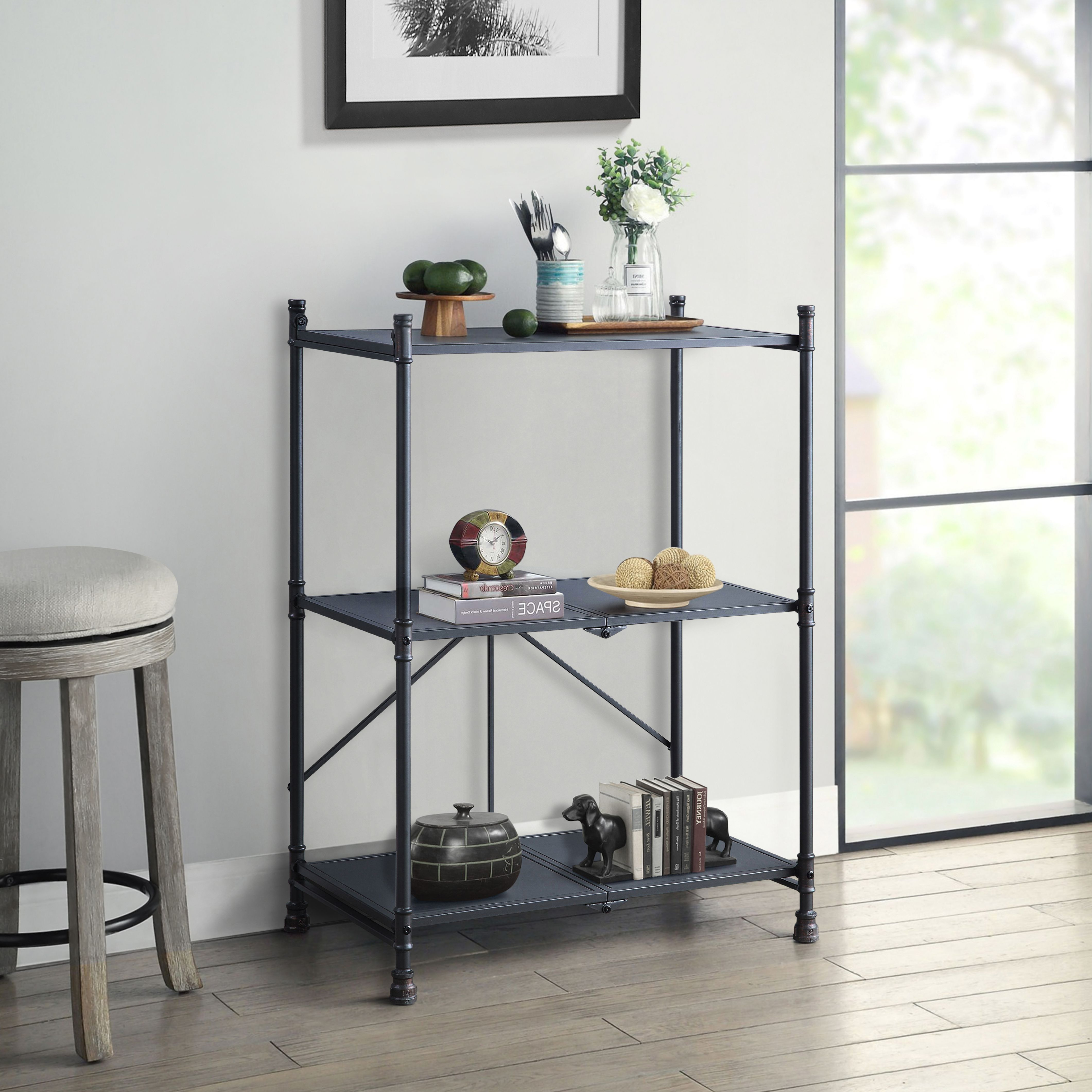 Sandy Black And Dark Bronze Hand-Brushed 3-Tier Console Table