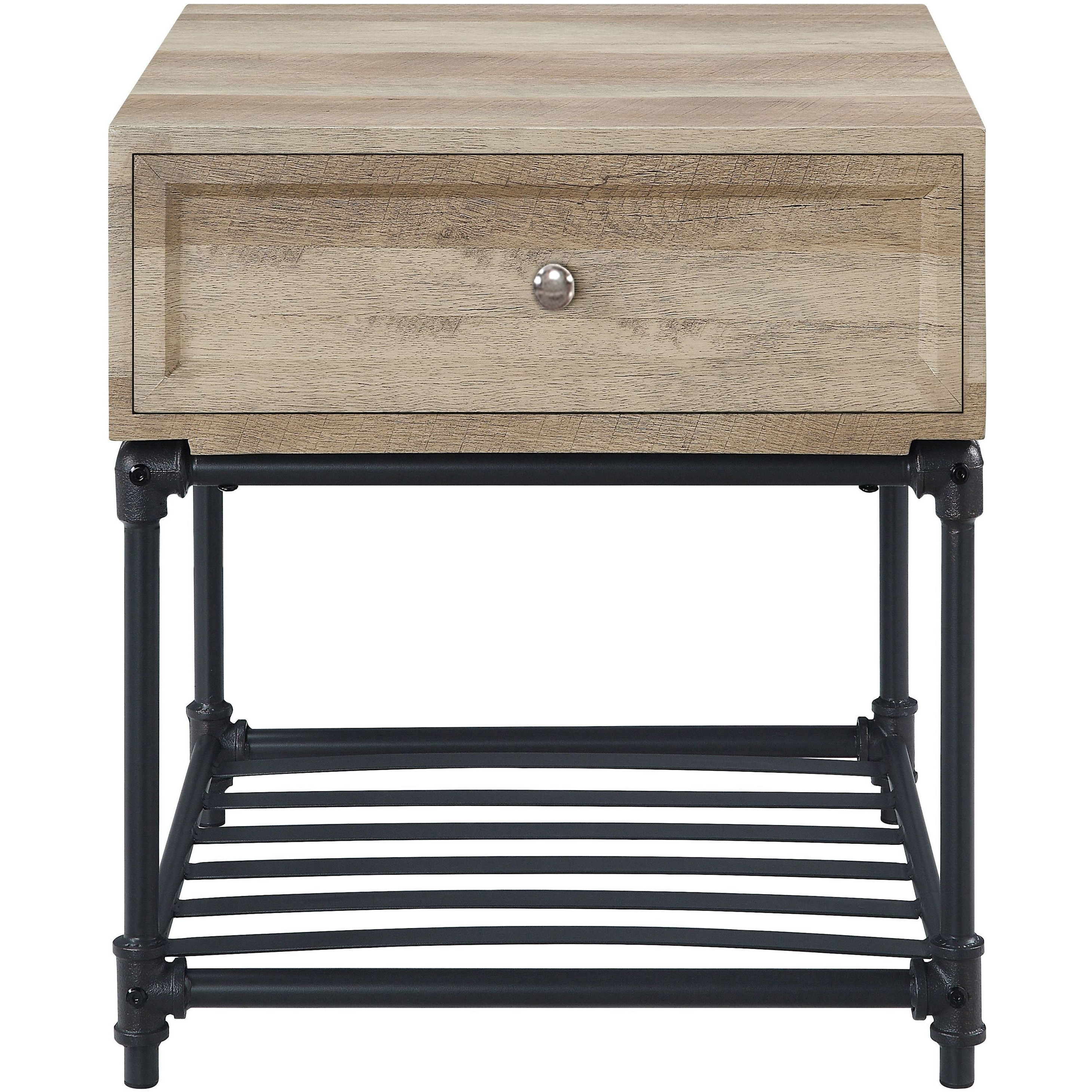 Oak And Sandy Black End Table With Slatted Lower Shelf