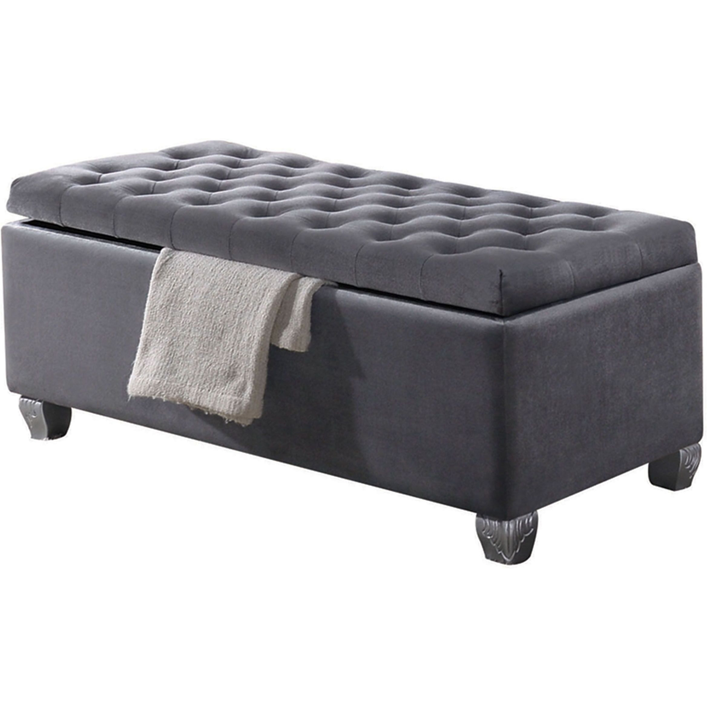 Grey Tufted Storage Bench