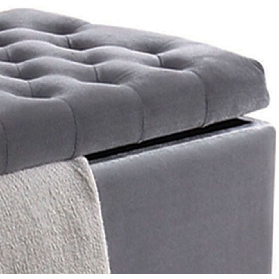 Grey Tufted Storage Bench