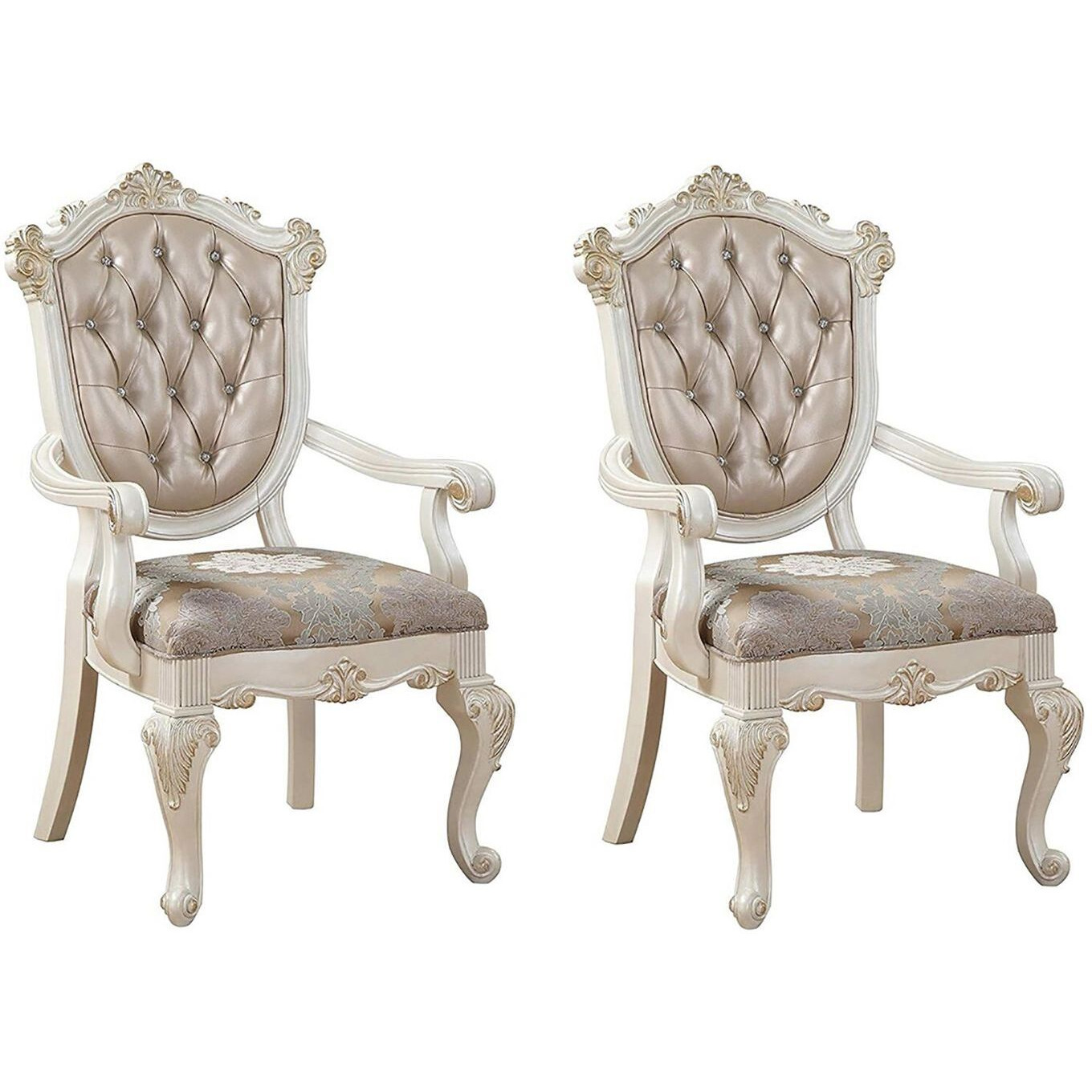 Rose Gold And Pearl White Tufted Arm Chair (Set Of 2)