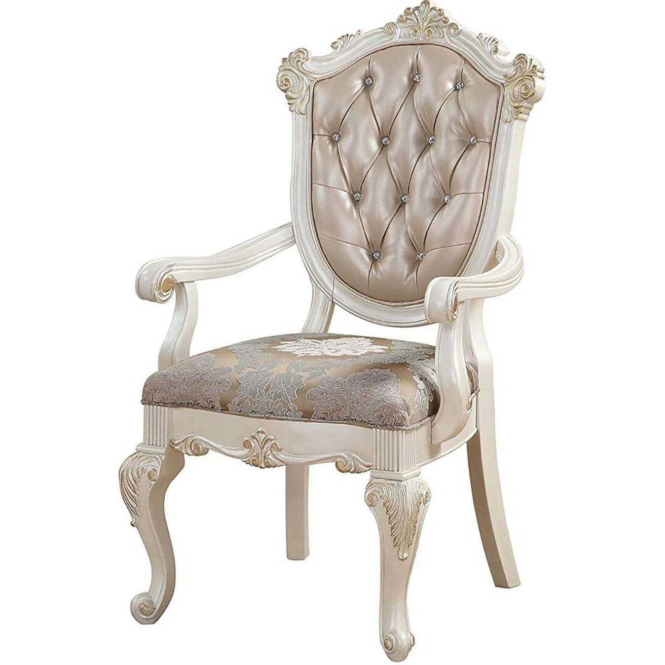 Rose Gold And Pearl White Tufted Arm Chair (Set Of 2)