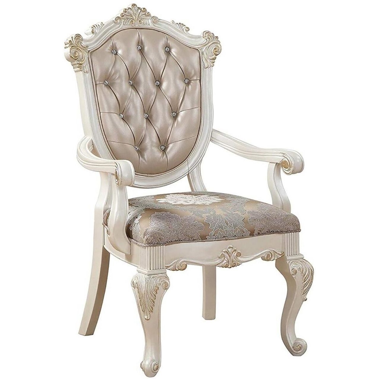 Rose Gold And Pearl White Tufted Arm Chair (Set Of 2)