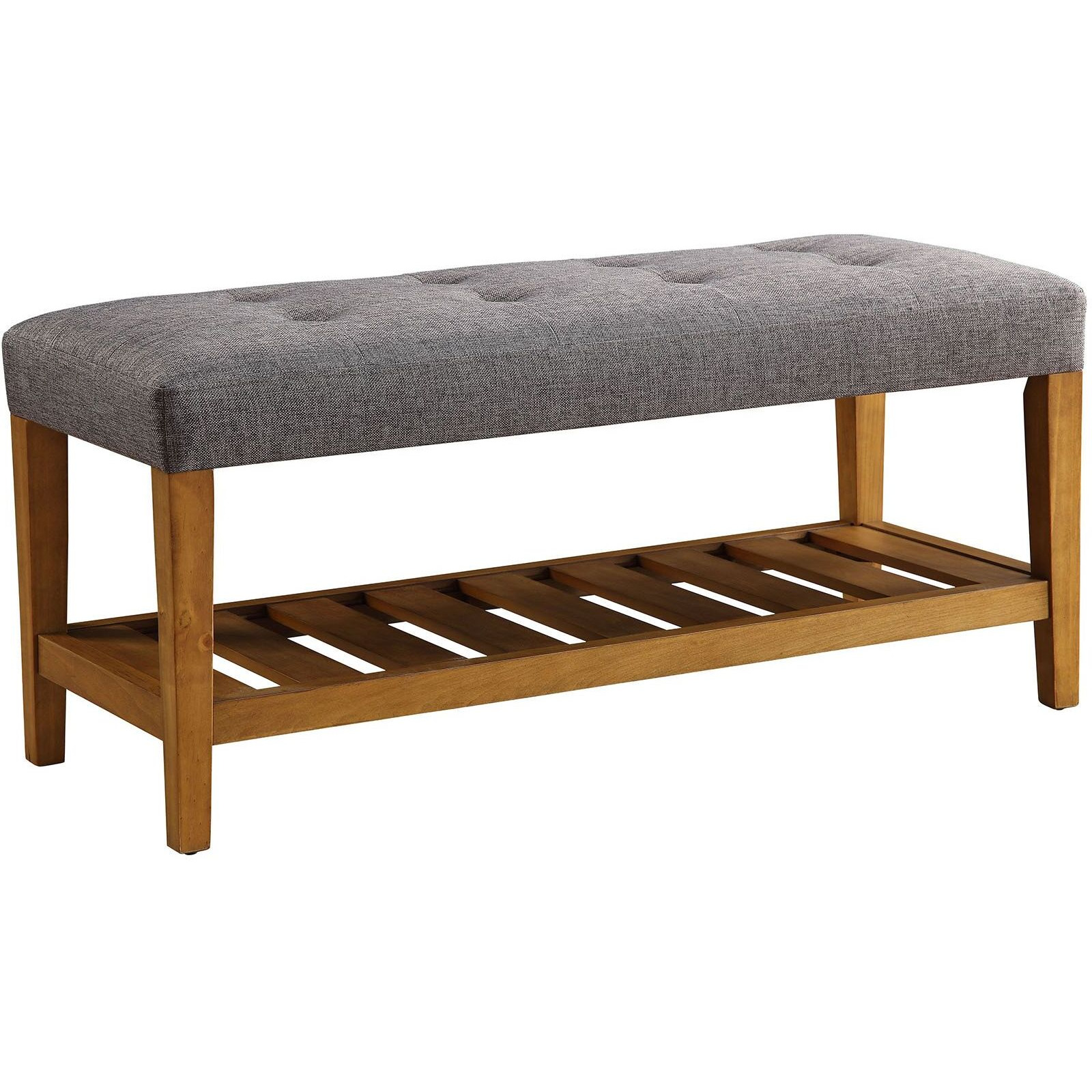 Grey And Oak Tufted Padded Seat Bench