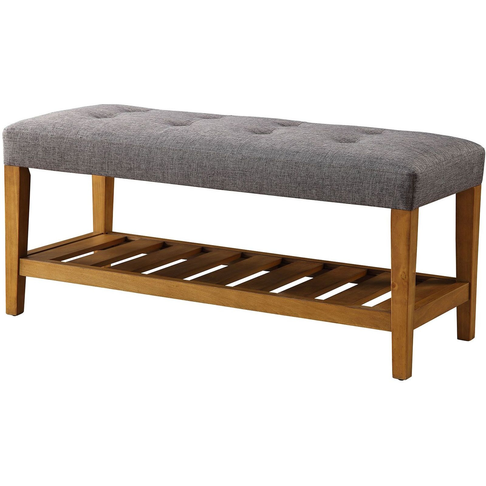 Grey And Oak Tufted Padded Seat Bench