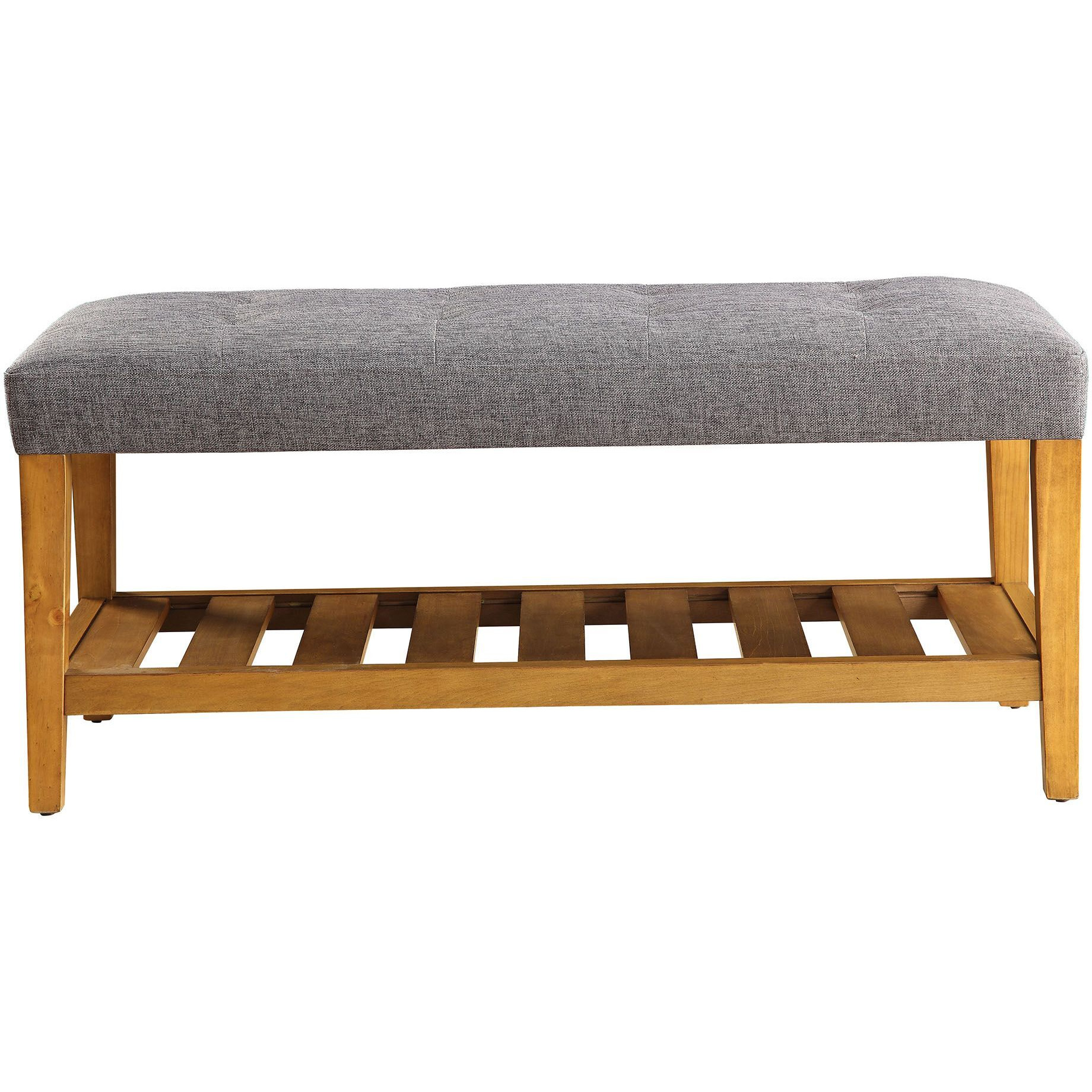 Grey And Oak Tufted Padded Seat Bench