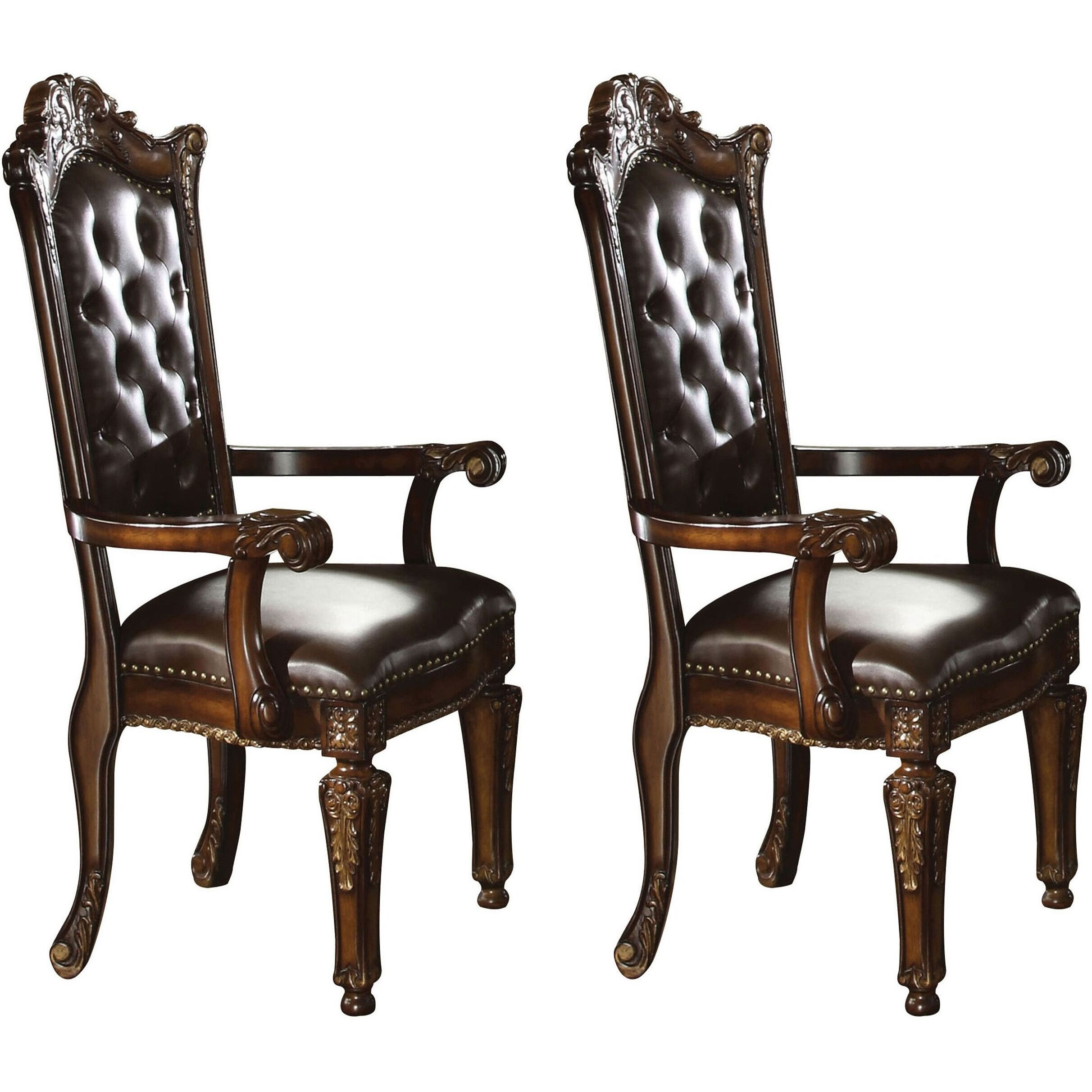 Espresso And Cherry Tufted Back Arm Chairs (Set Of 2)