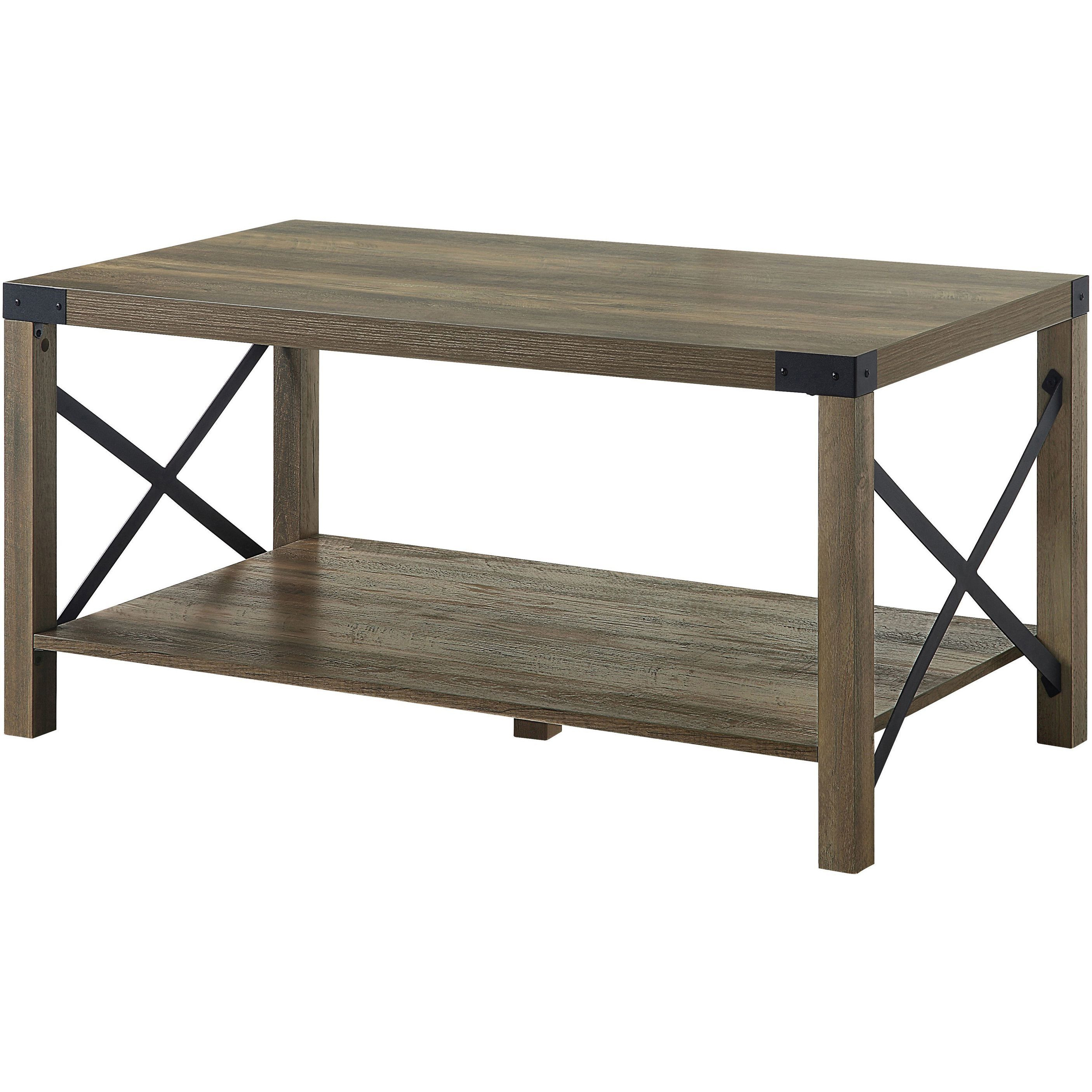 Rustic Oak Coffee Table With Bottom Shelf