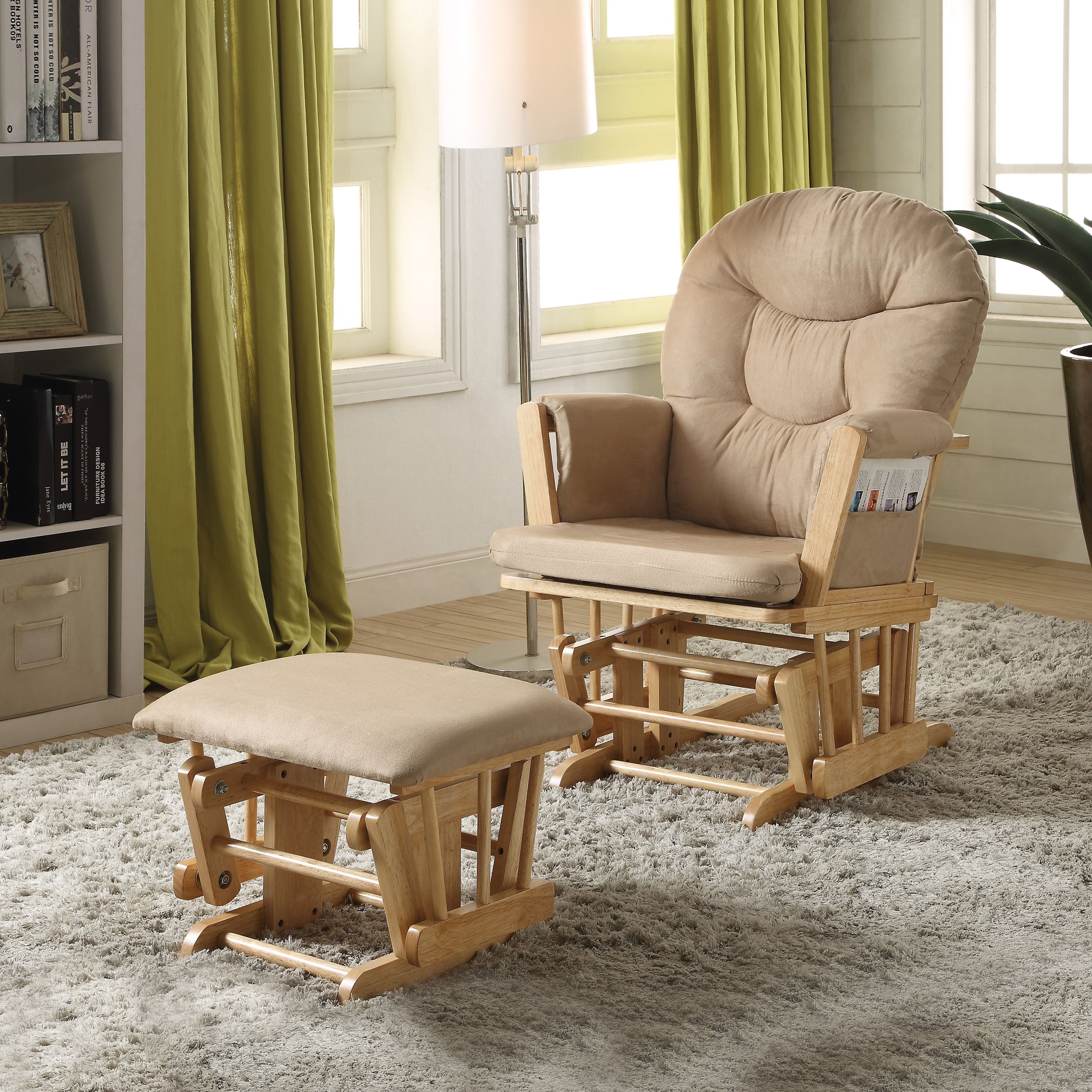 Taupe And Natural Oak 2-Piece Glider Chair And Ottoman Set