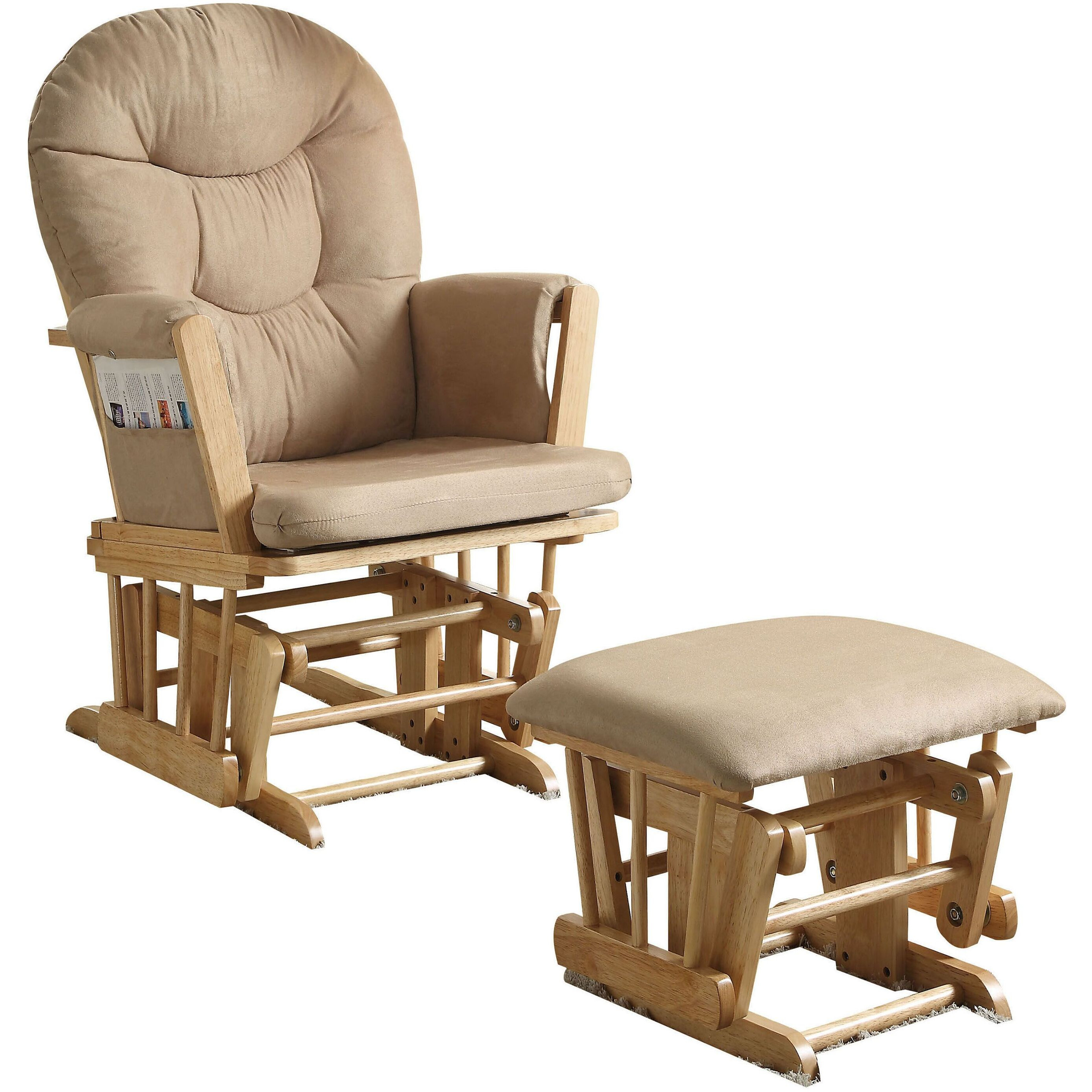 Taupe And Natural Oak 2-Piece Glider Chair And Ottoman Set